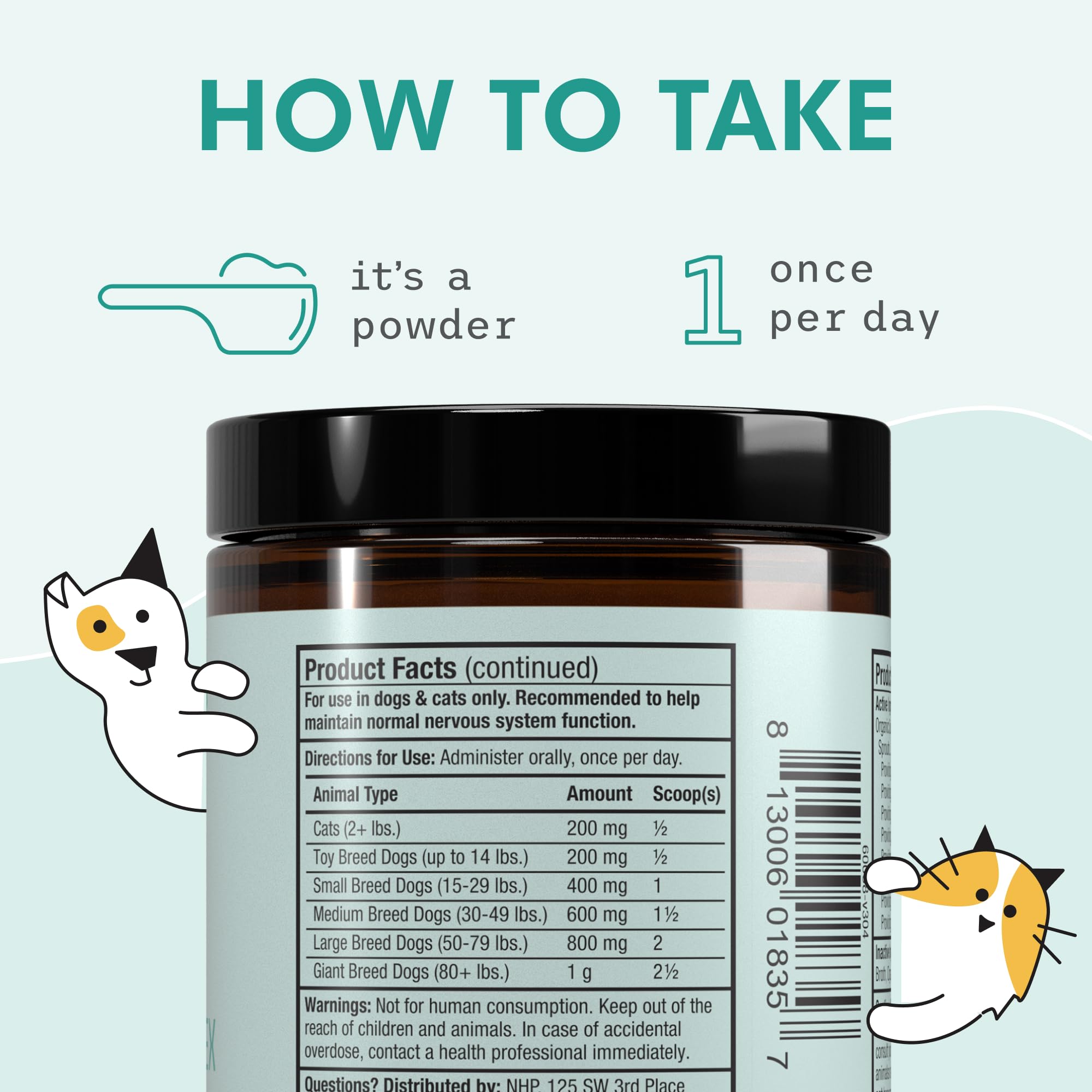 Cat and dog silhouettes on Bark & Whiskers vitamin B complex packaging