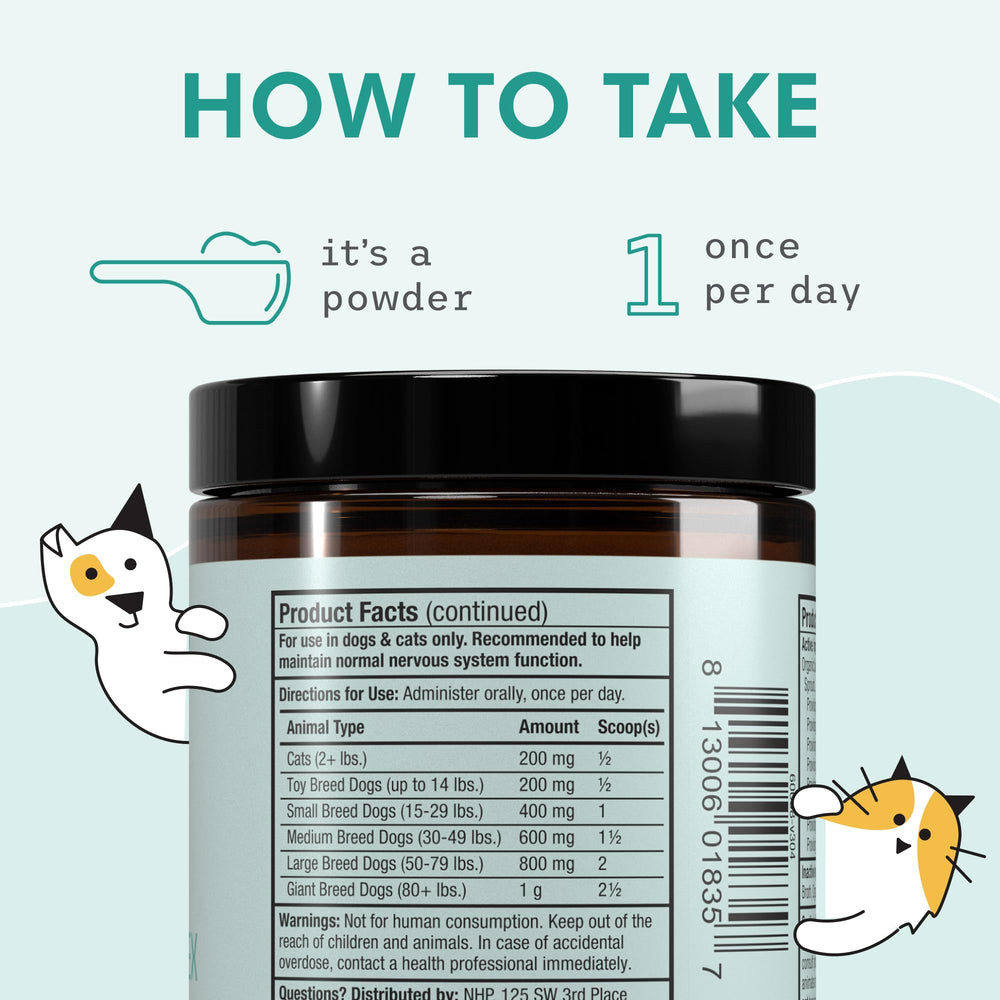 Cat and dog silhouettes on Bark & Whiskers vitamin B complex packaging