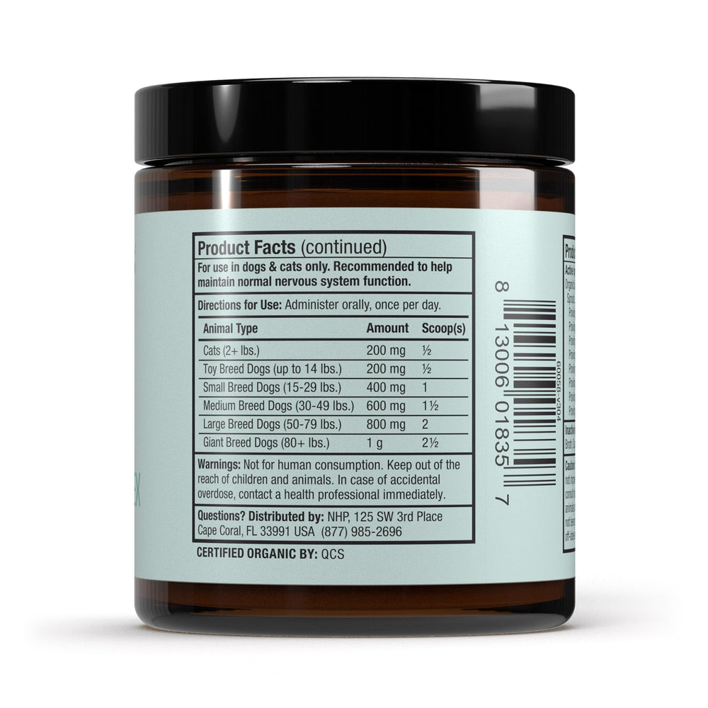 Scoop and bottle showing daily dosing for Bark & Whiskers vitamin B complex
