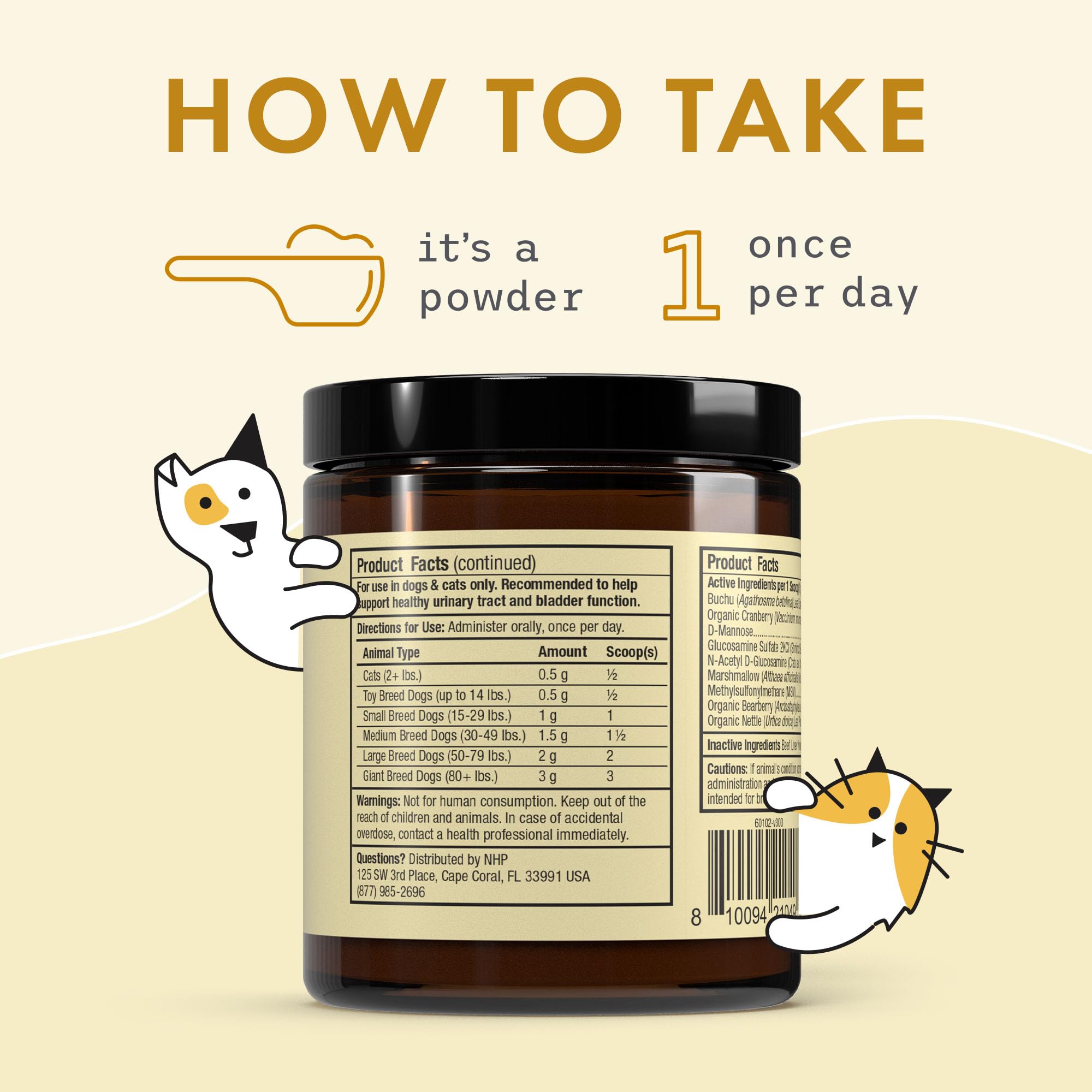 Dr. Mercola Bark & Whiskers powder stirred into pet food for convenience.