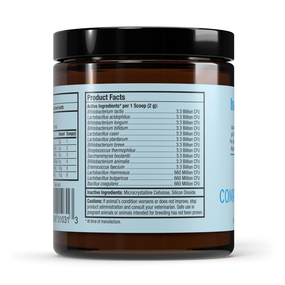 Dr Mercola Bark Whiskers packaging shows strains and 58 billion bacteria per serving