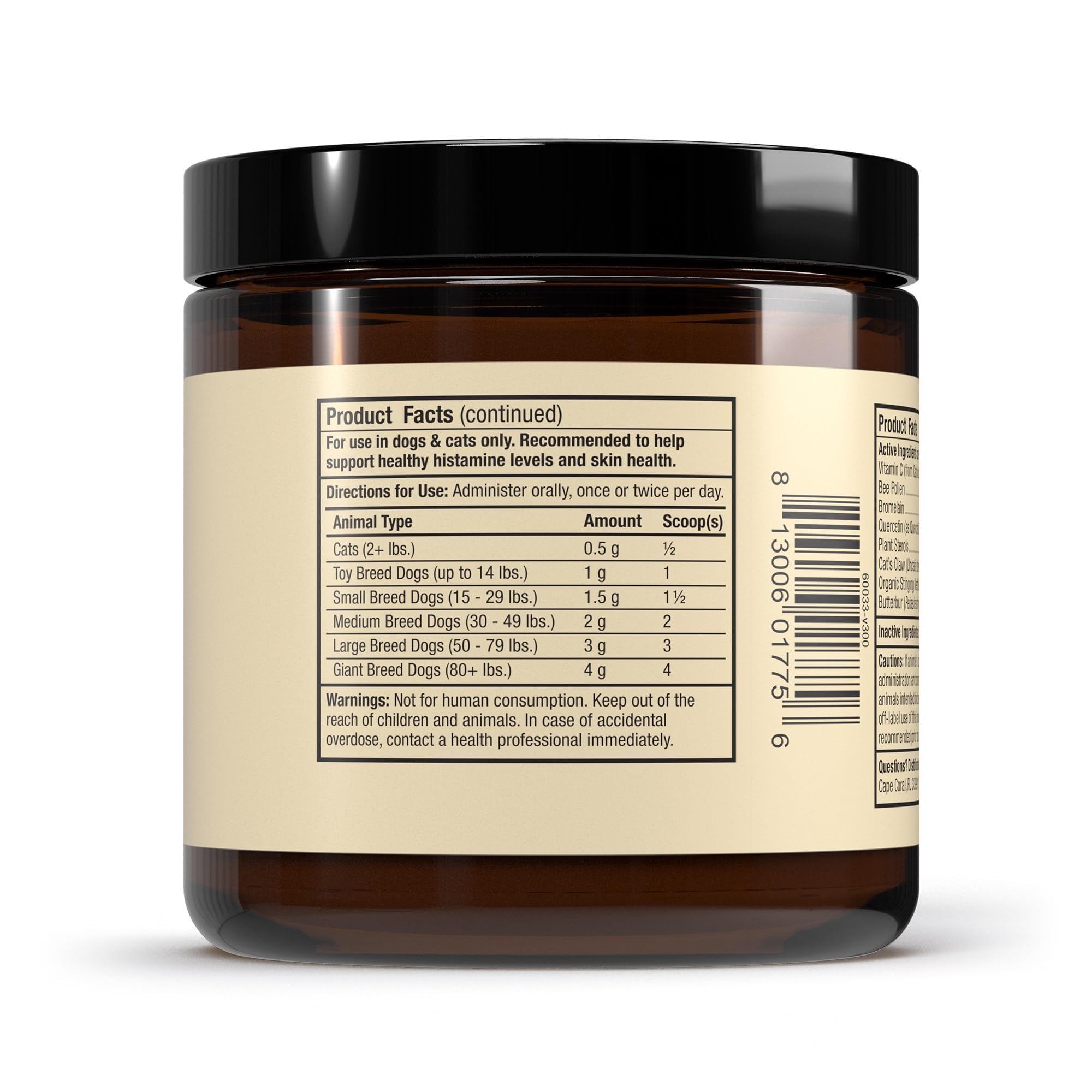 Dr. Mercola Bark & Whiskers ingredients highlight quercetin and nettle for seasonal support.
