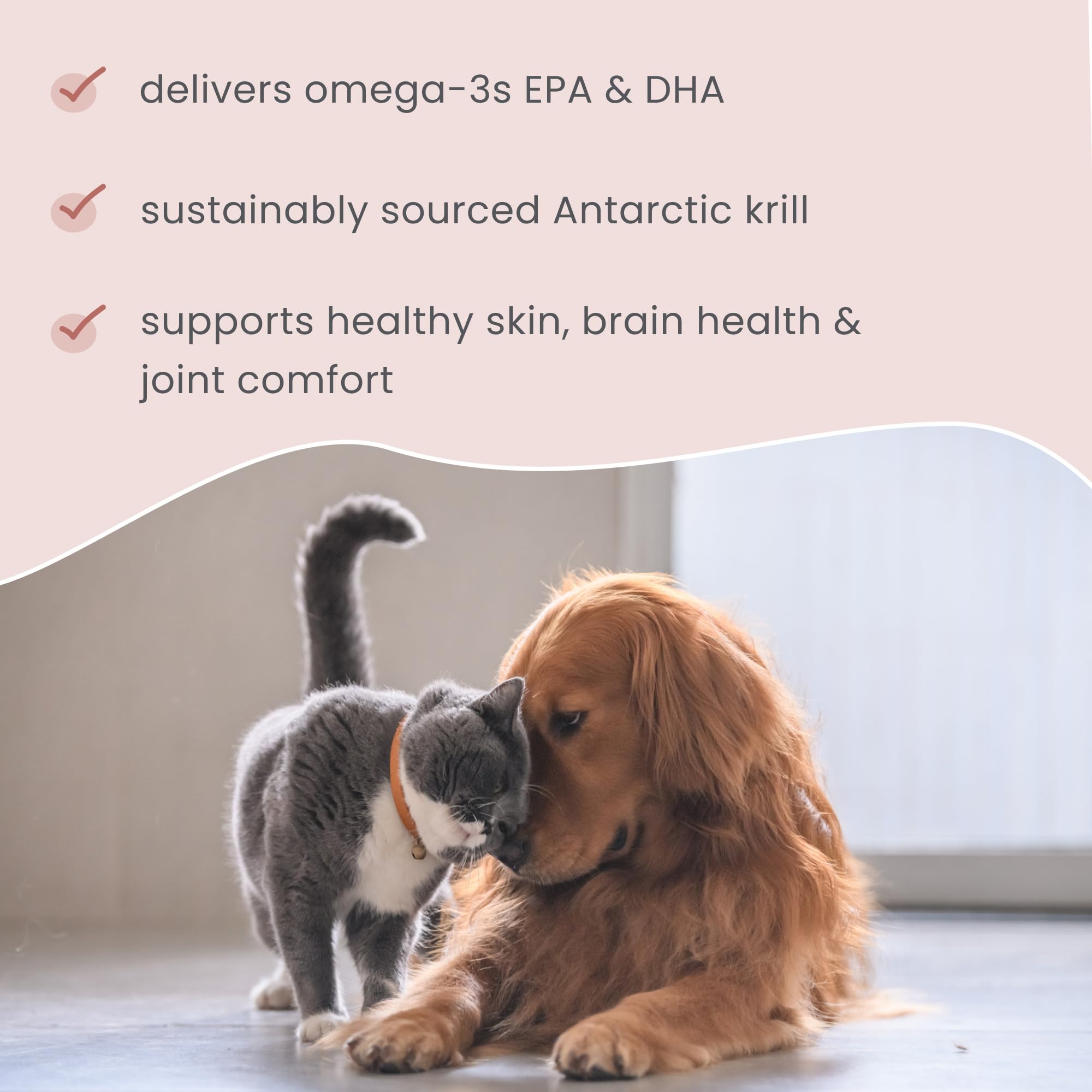 Gluten-free label on Bark & Whiskers Krill Bites indicating grain-free nutrition