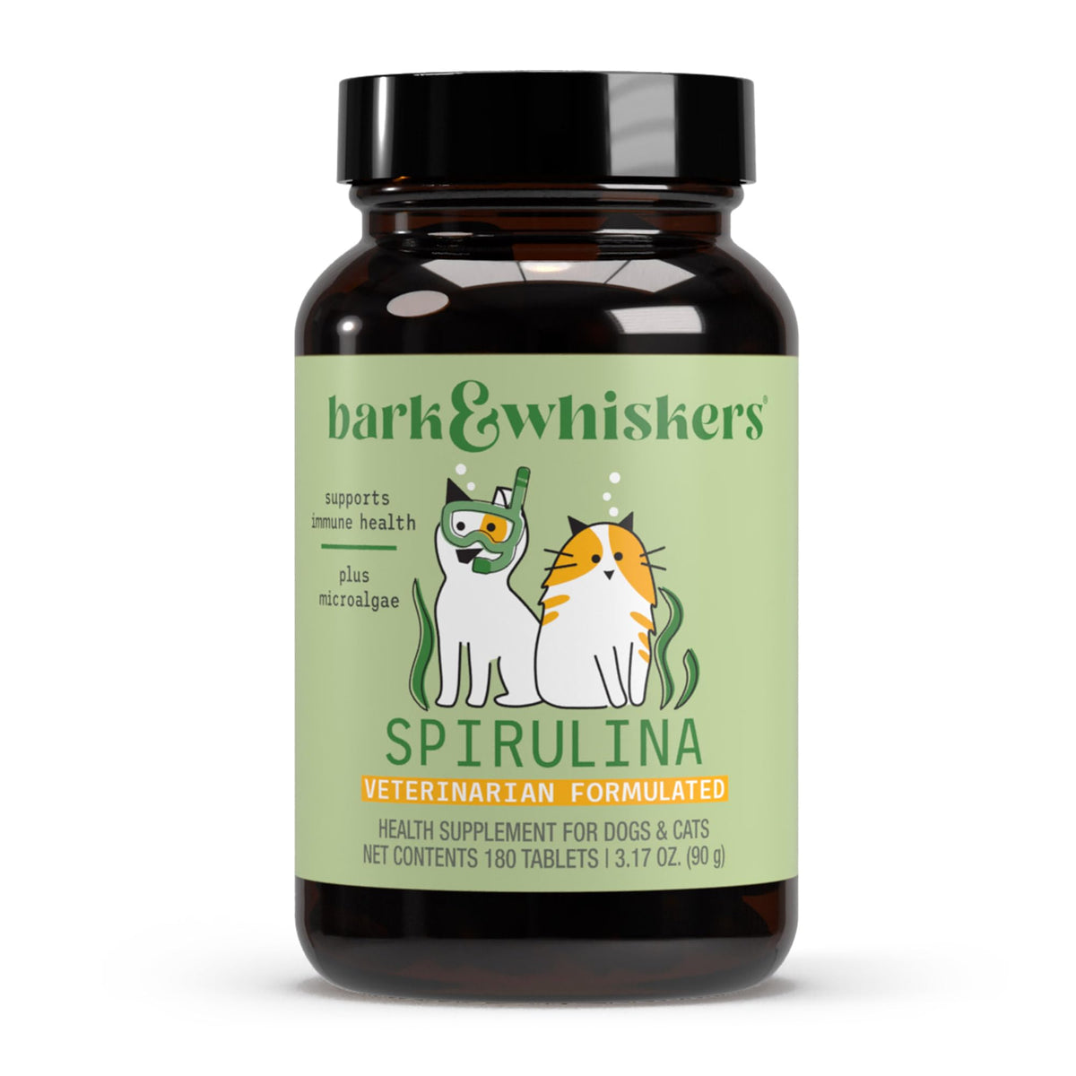 Dr. Mercola SpiruGreen bottle for pets highlighting antioxidant support