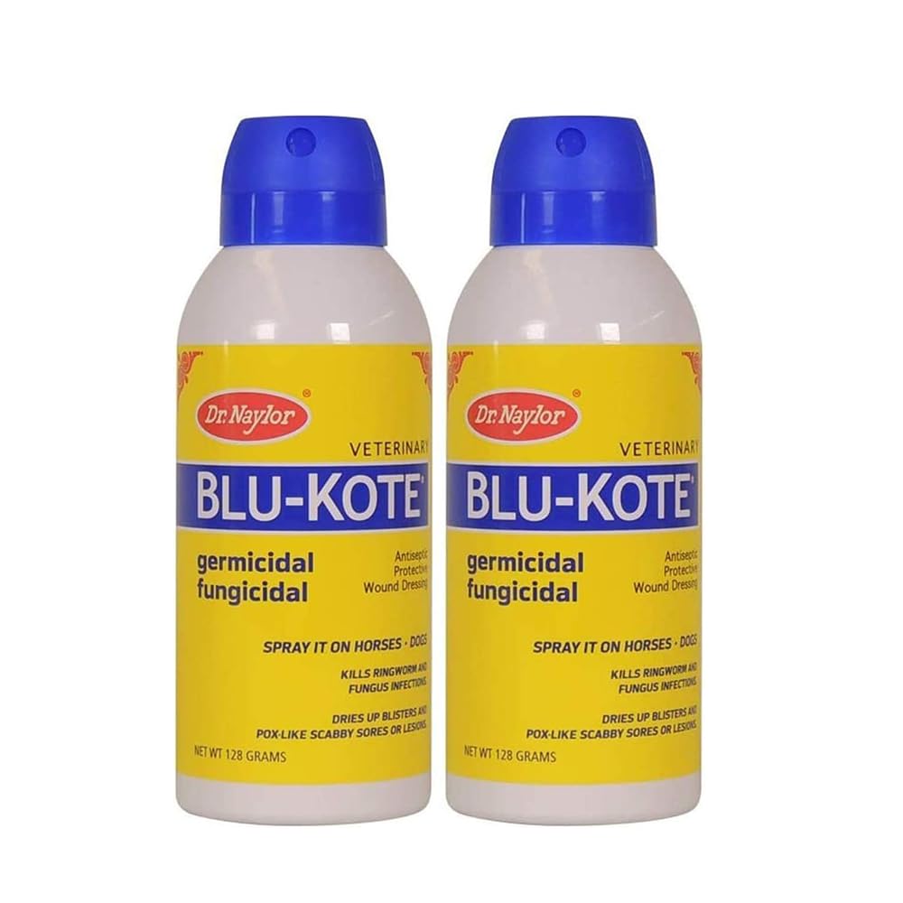 Dr. Naylor Blu-Kote aerosol 128g pack front, ideal for fast animal wound care