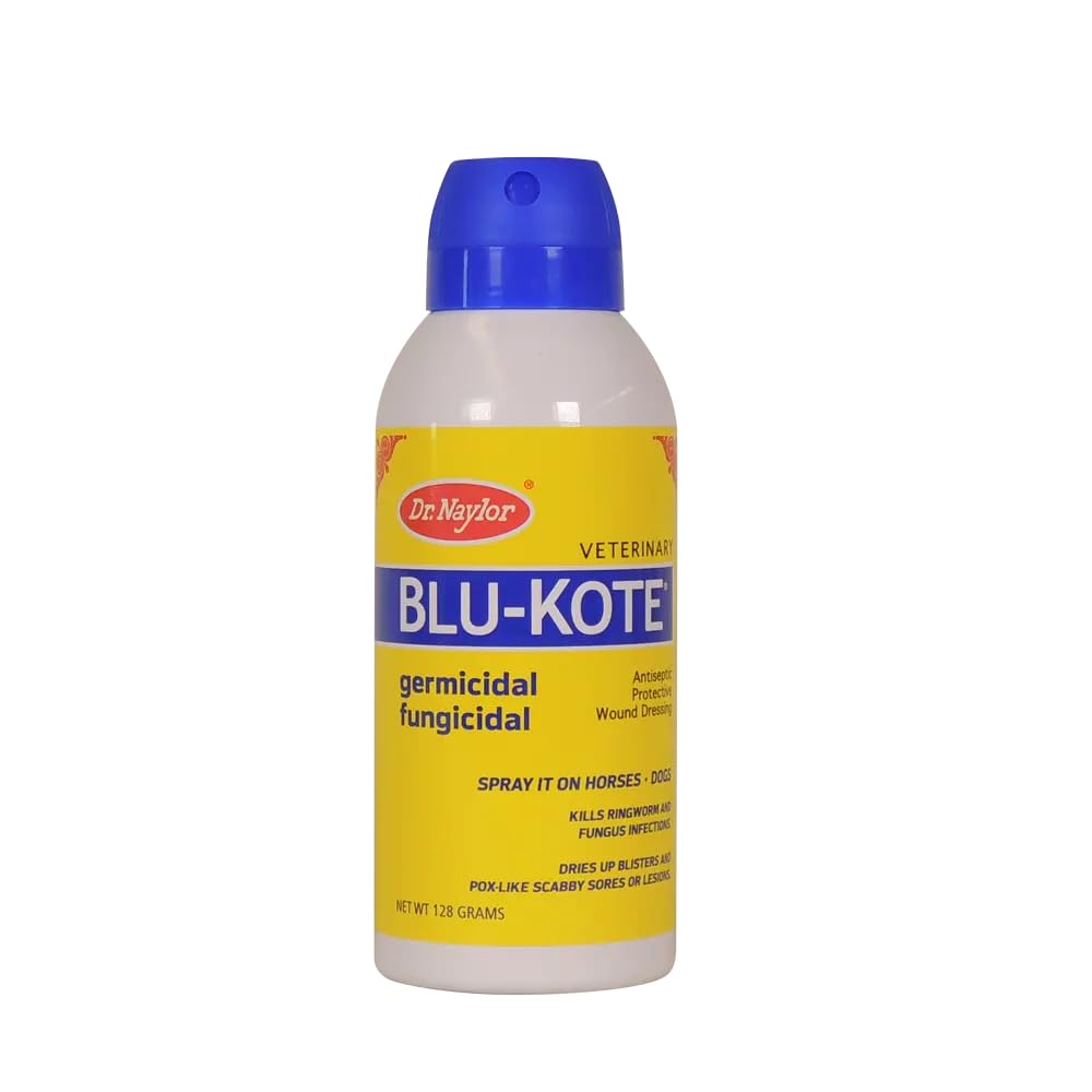 Dr. Naylor Blu-Kote aerosol on farm scene illustrating easy field care