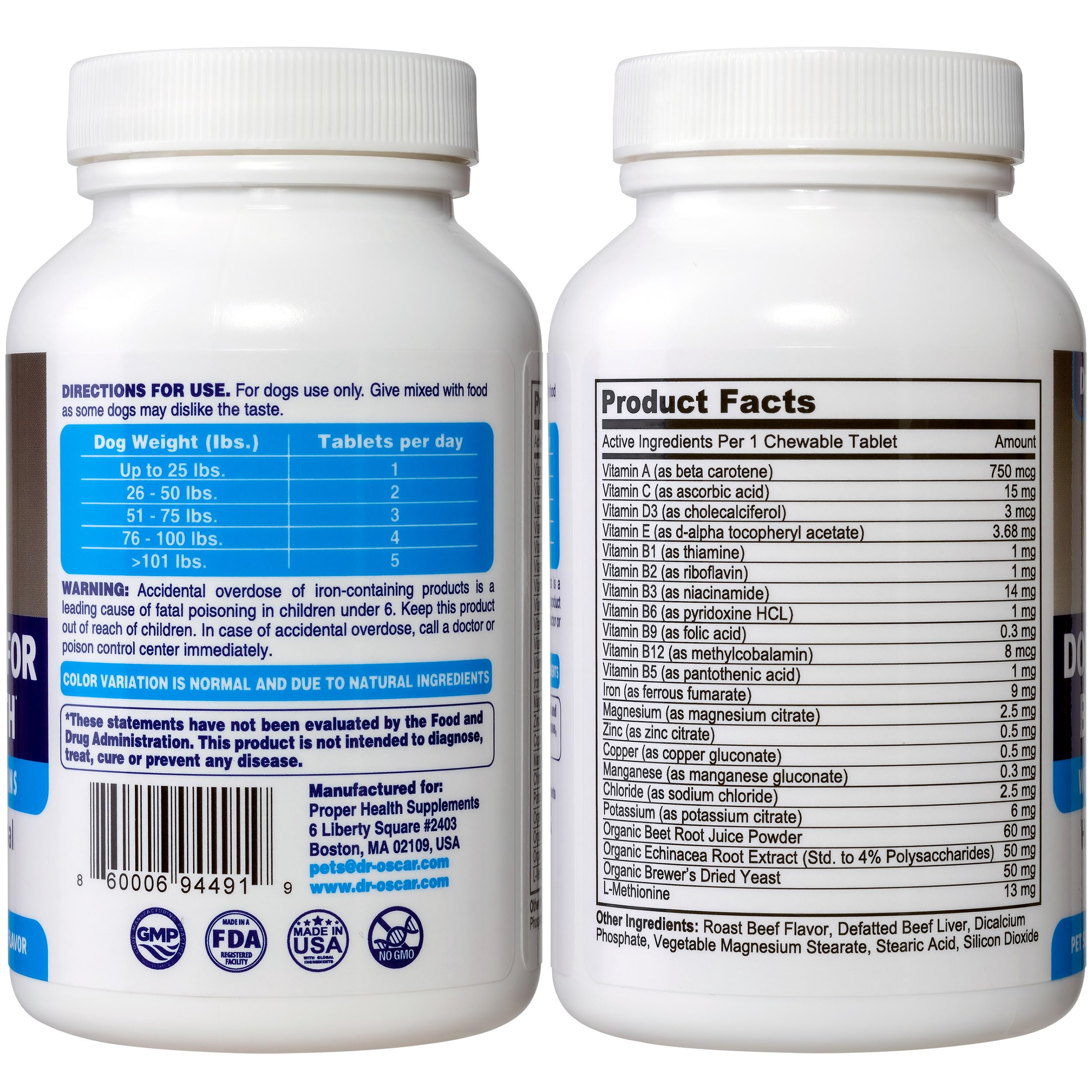 Packaging label highlights 22-in-1 formula and quality ingredients for blood health.