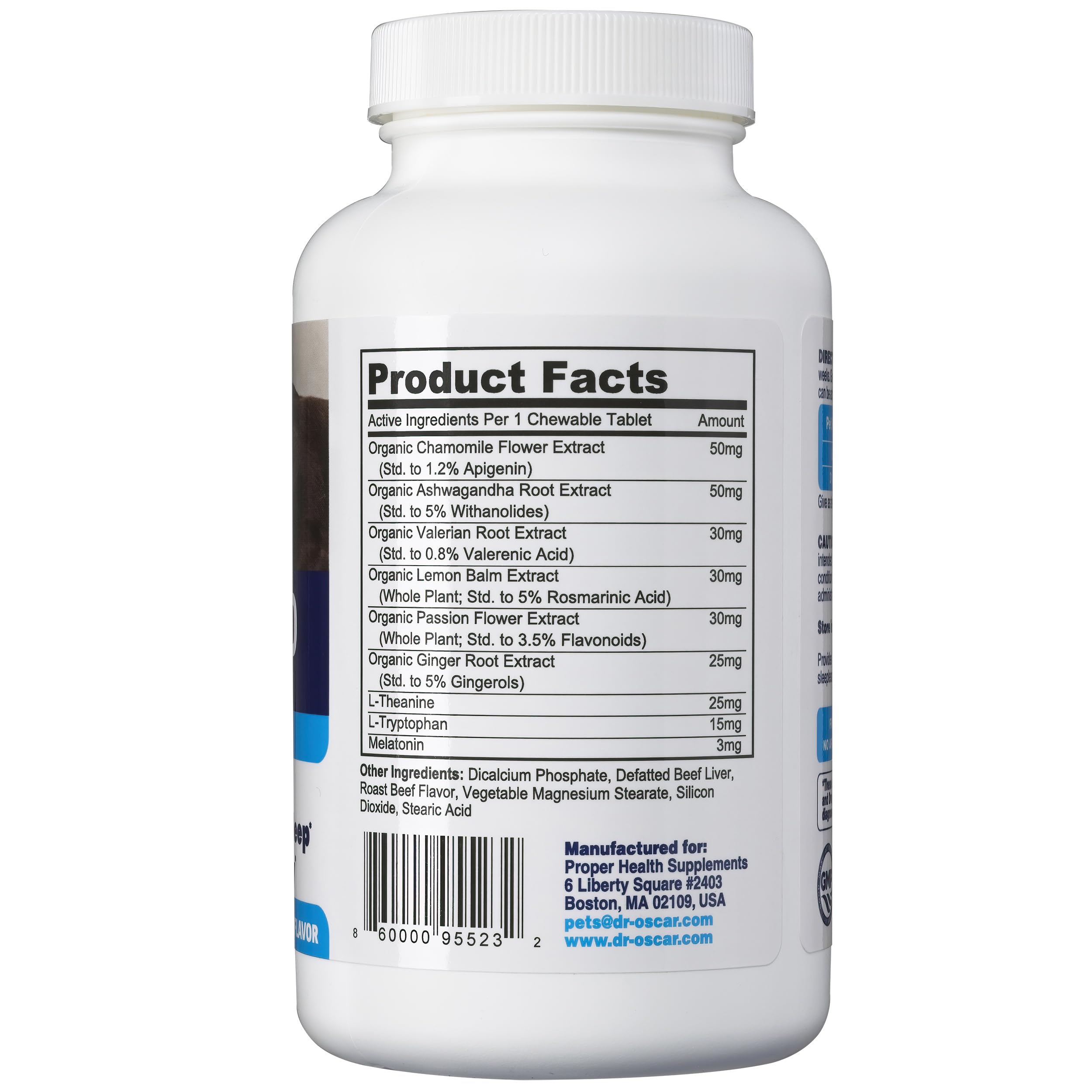 Dr. Oscar Dog Sleep Aid tablets arranged on a tray for nightly use.