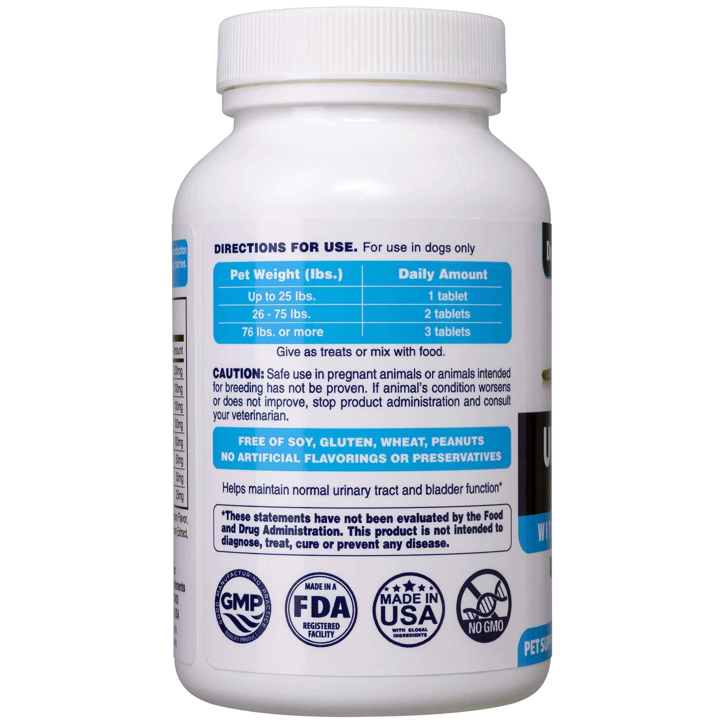 Dr. Oscar Dog UTI ingredients graphic highlighting cranberry, d-mannose, hibiscus for urinary support