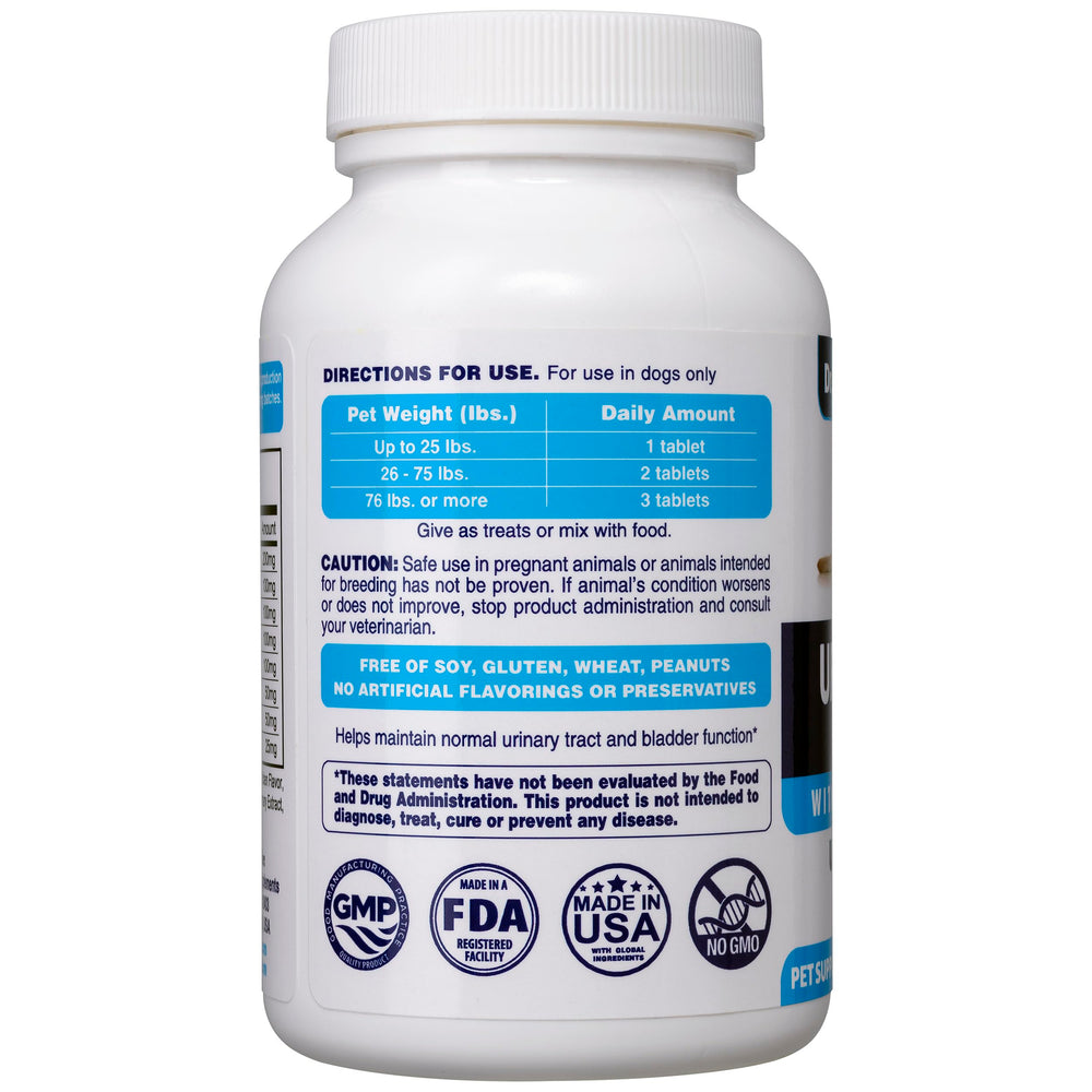 Dr. Oscar Dog UTI ingredients graphic highlighting cranberry, d-mannose, hibiscus for urinary support