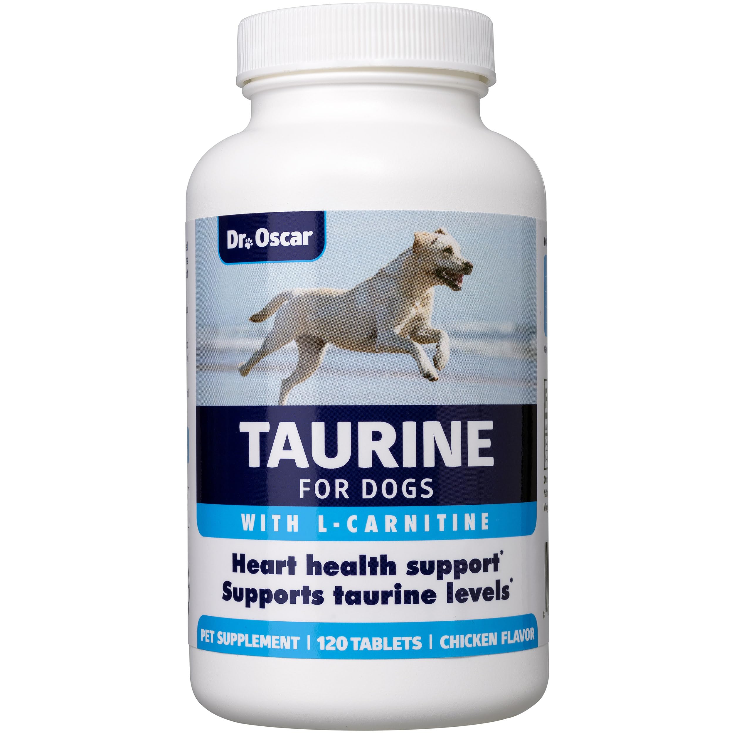 Dr. Oscar Taurine bottle showing 120 chews for dogs and heart support