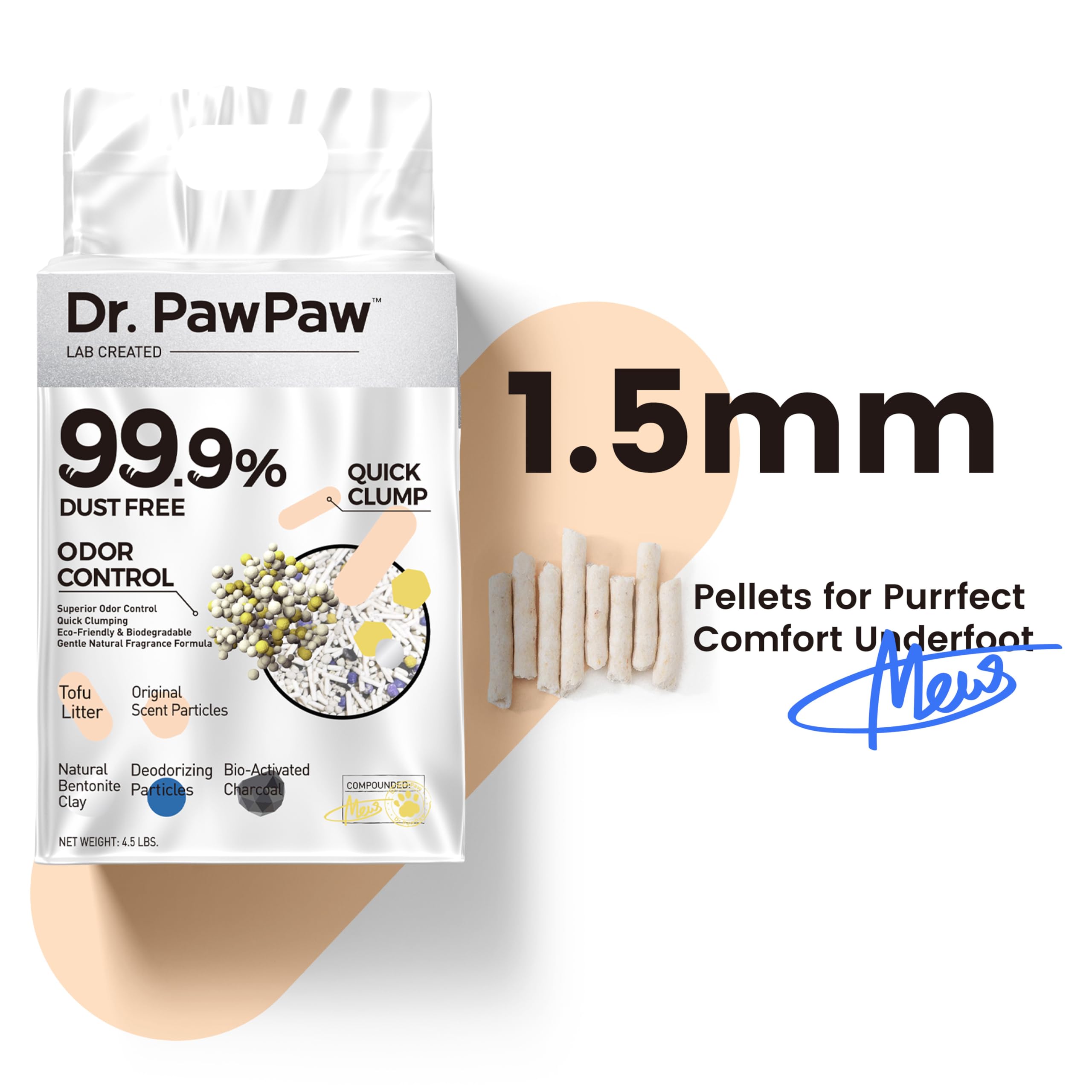Dr. PawPaw tofu litter clumping action visible during scooping