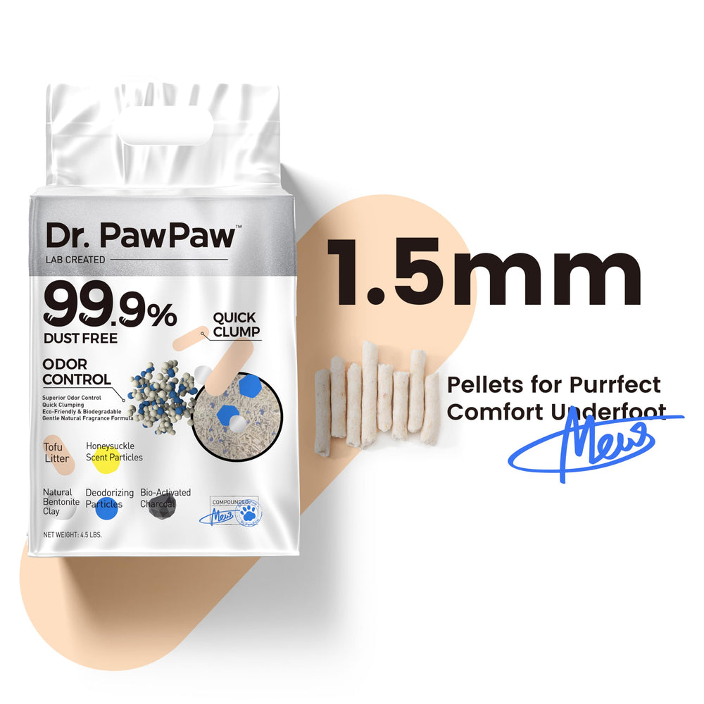 Dr. PawPaw Tofu Cat Litter with dust-free formula for clean boxes.