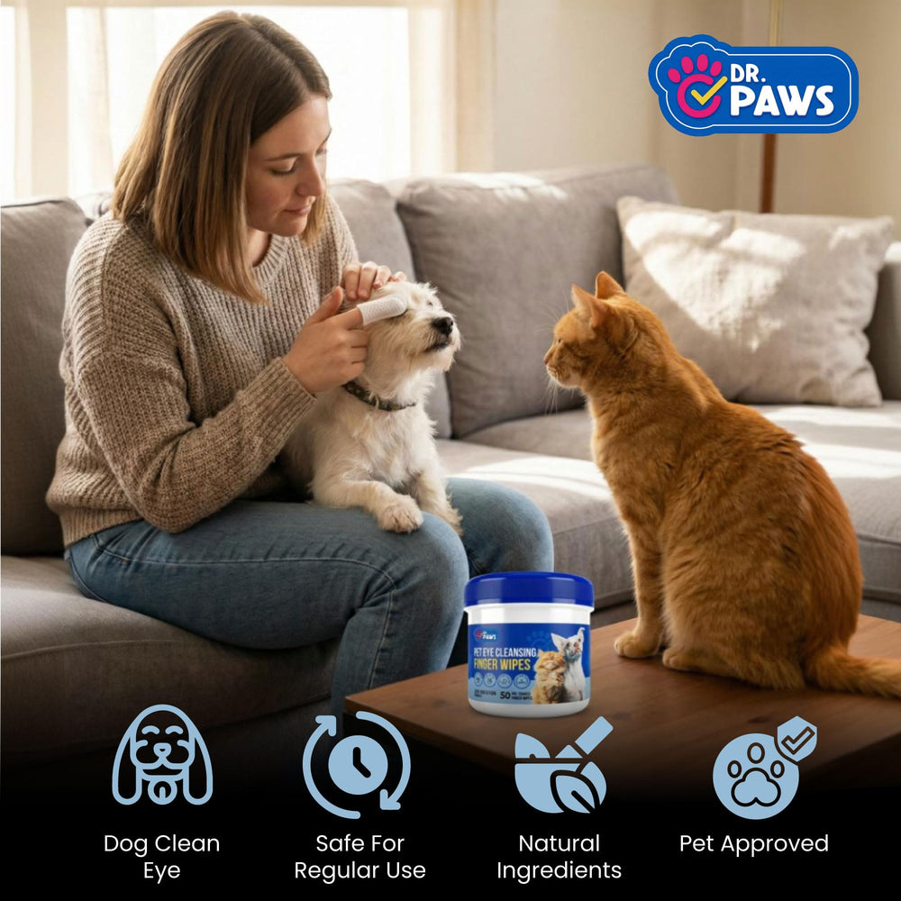 Dr. Paws Dog Eye Wipes for discharge and crust cleaning.