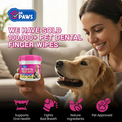 Dr. Paws dog teeth cleaning finger wipes in action for easy application.