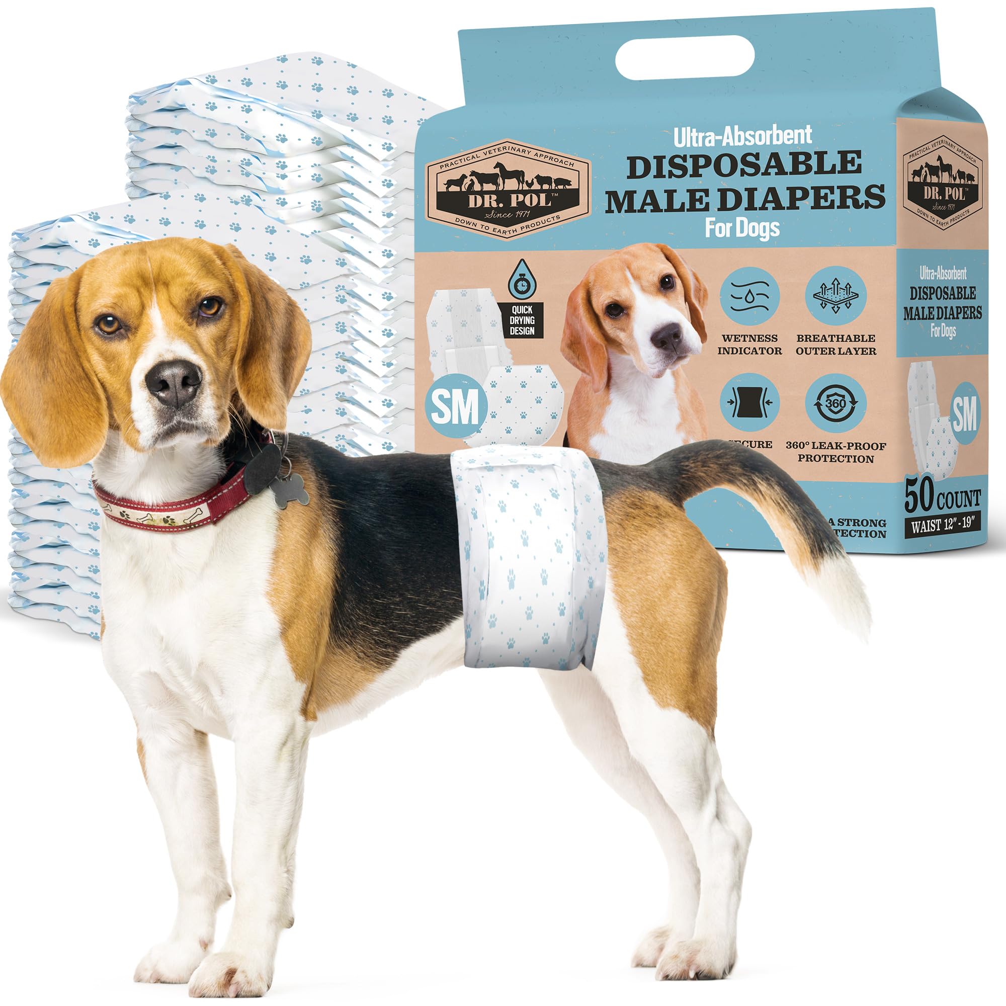 Dr Pol Dog Wrap diaper with wetness indicator shows when to change, helping keep floors clean.