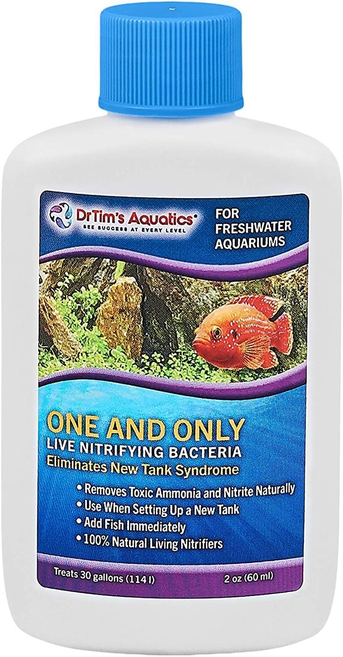 DrTim's Aquatics One and Only Freshwater bottle close-up, ideal for new tank setup.