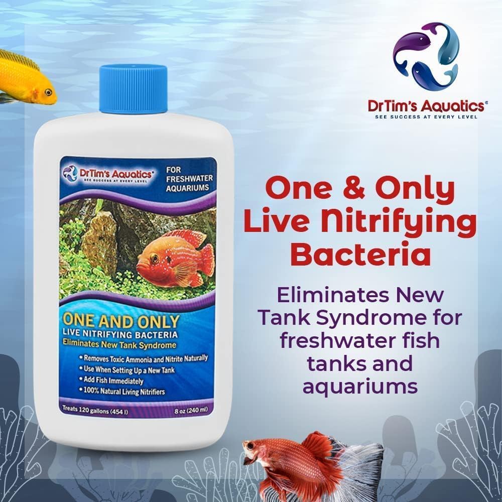 DrTim's Aquatics One and Only Freshwater bottle pour, supports quick, non-toxic treatment.