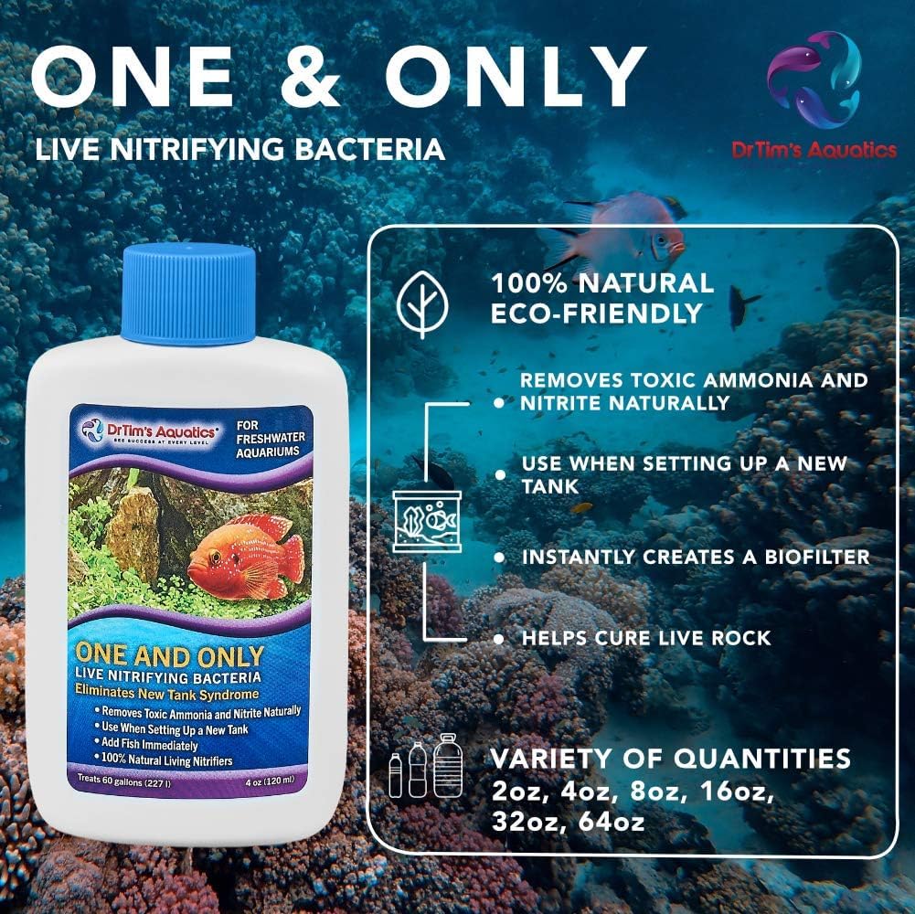DrTim's Aquatics One and Only Freshwater on glass tank shows clear water potential.