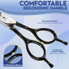 Dragon Creek lightweight round-tips dog scissors reduce fatigue during sessions.
