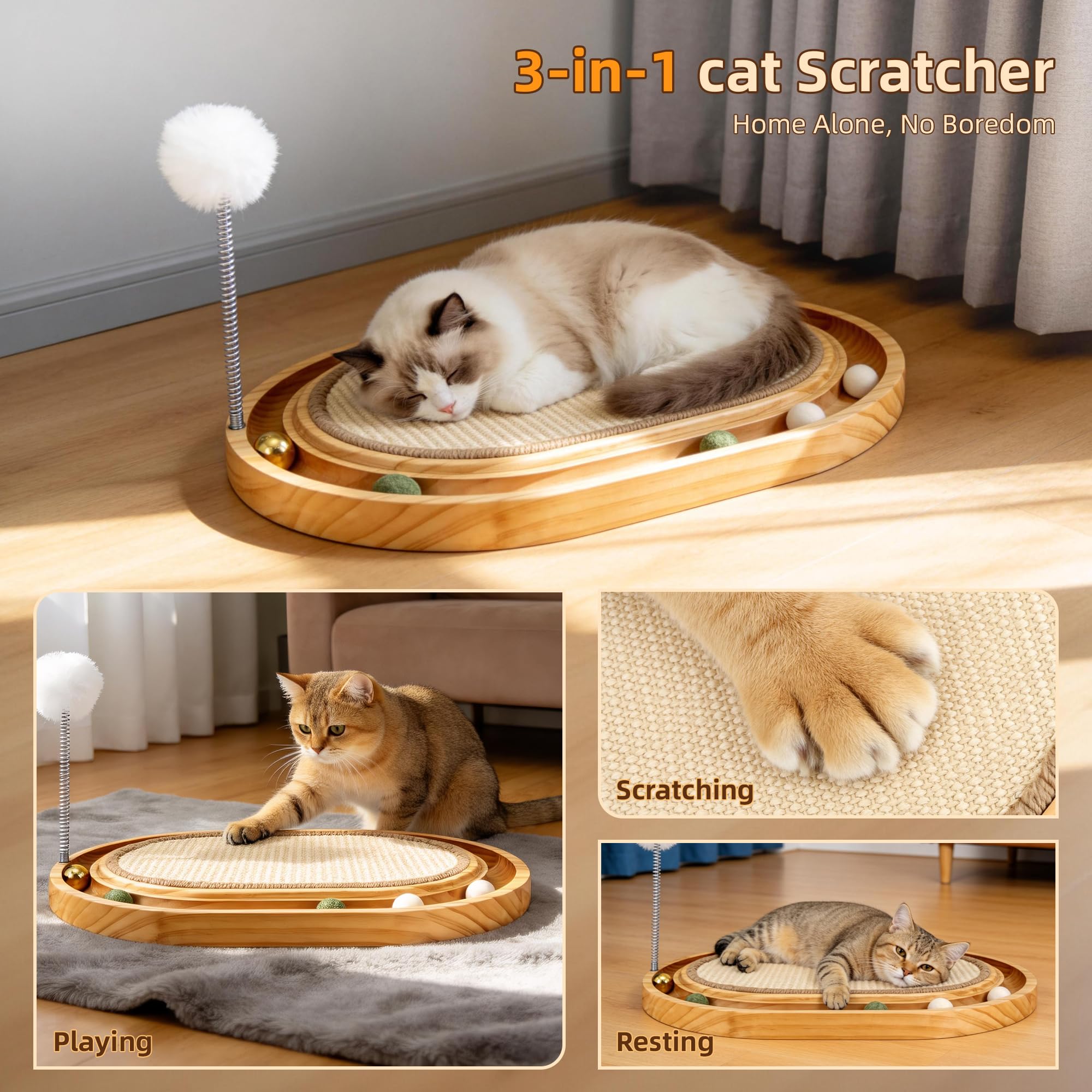DRAGONCEE sisal-surface scratcher reinforces healthy scratching while protecting furniture.