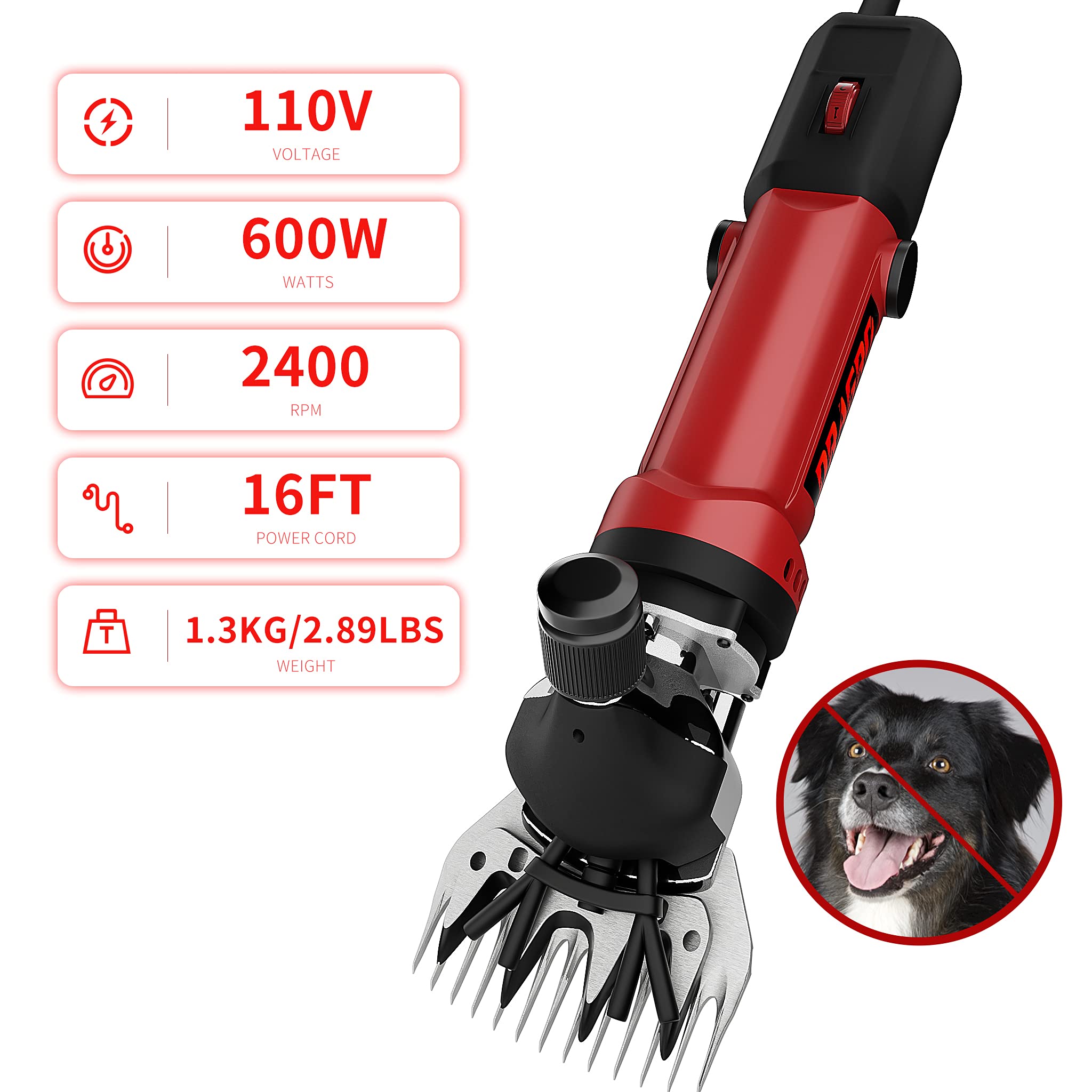 Dragro Sheep Clippers 600W cooling-spray included supports blade cooling.