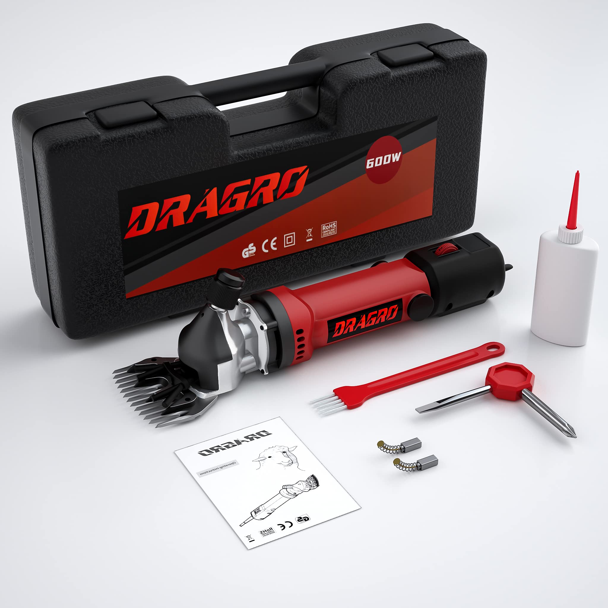 Dragro Sheep Clippers 600W side view emphasizes ergonomic design.