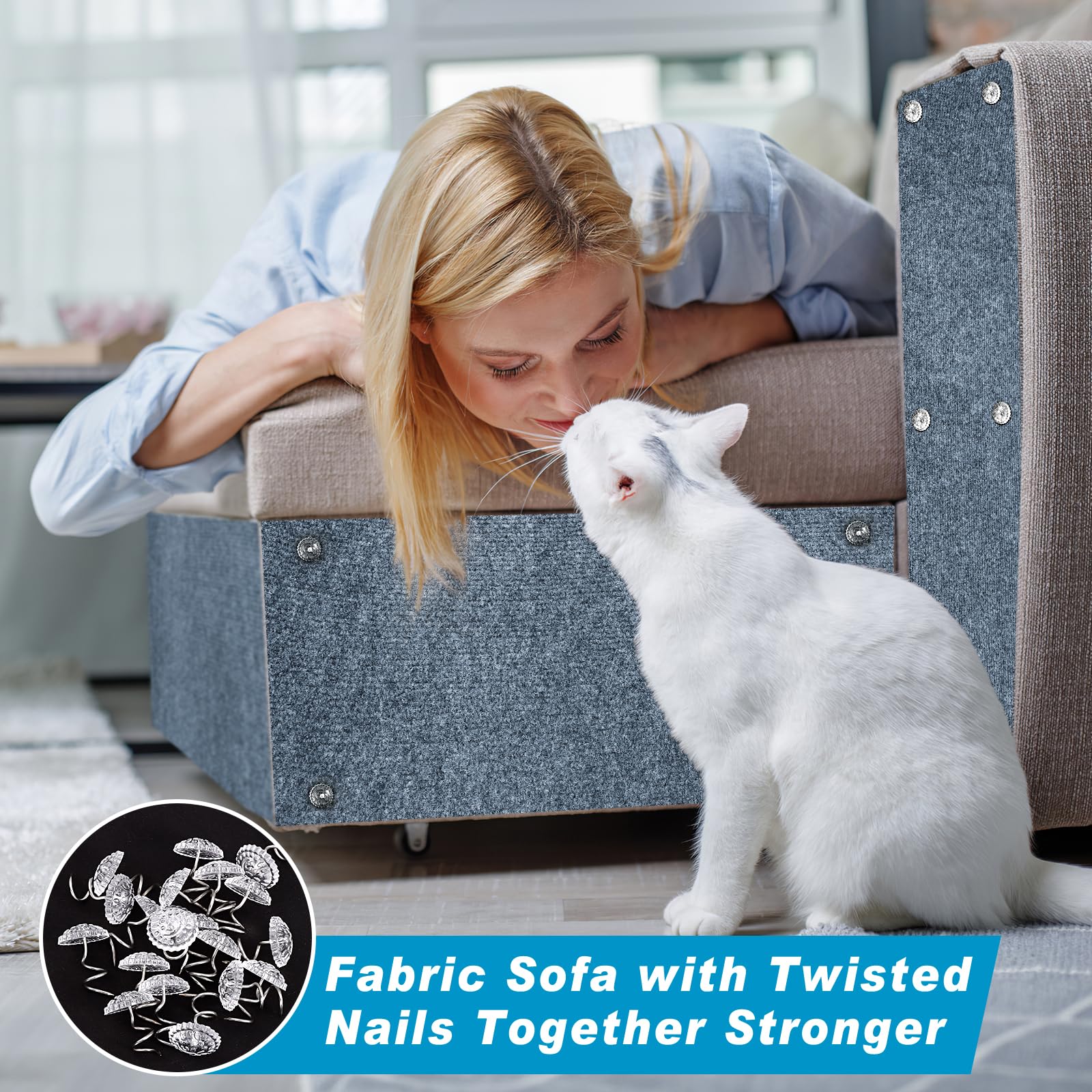 Draupnir Cat Scratching Mat being installed easily to protect couches.