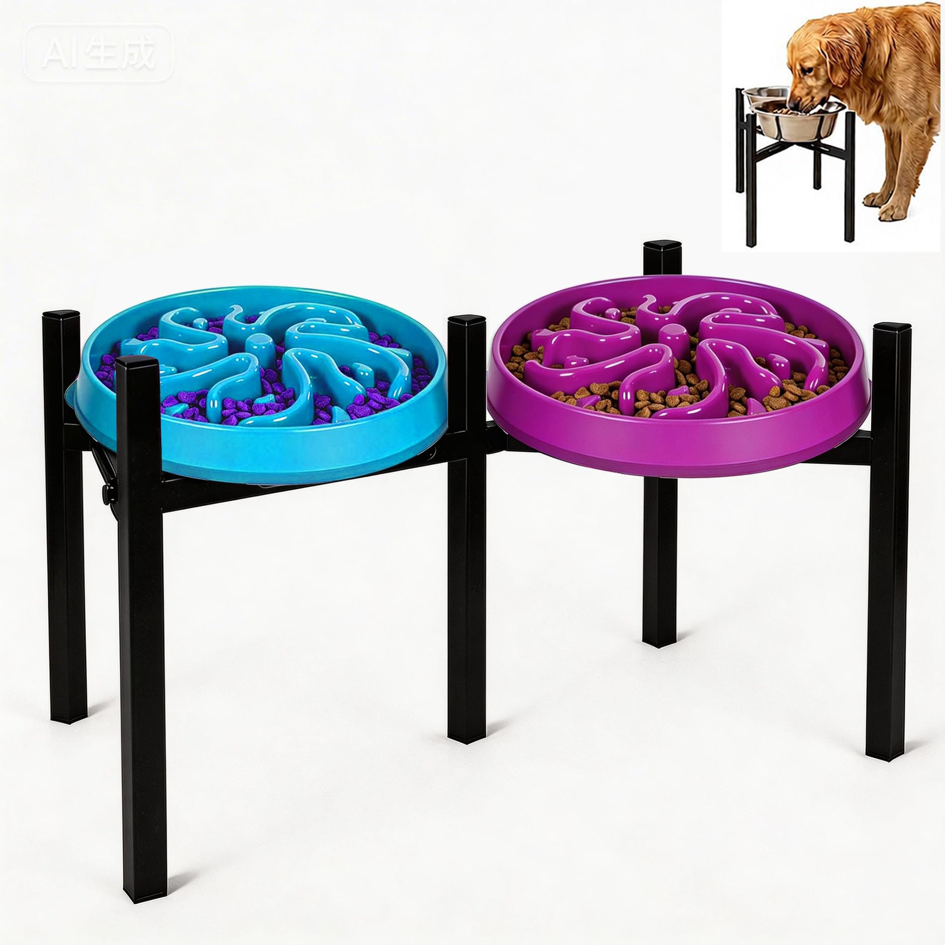 Drawinsage adjustable elevated dog bowl stand top view shows ergonomic height options.