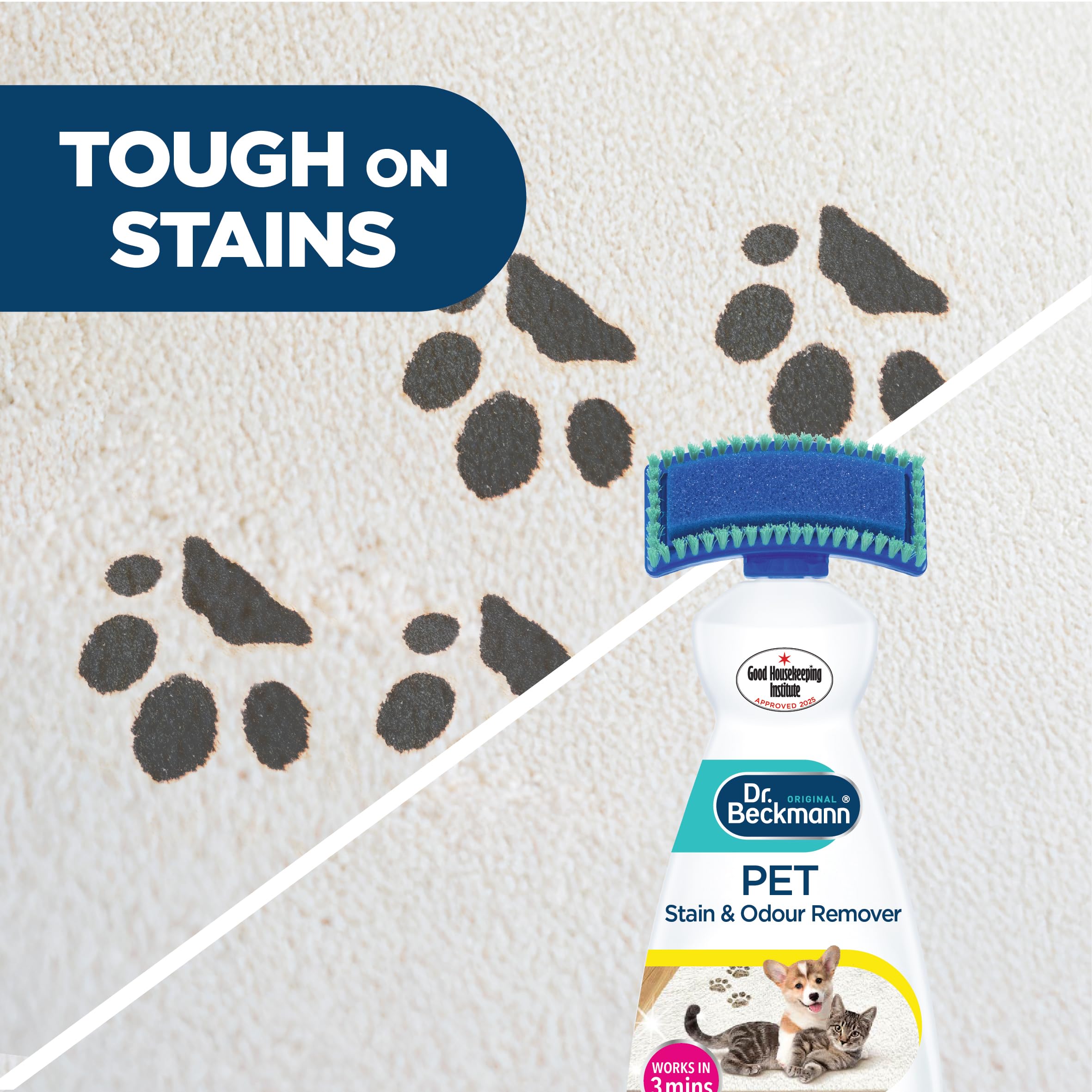 Bottle highlighting the fast-acting oxy formula for stubborn stains