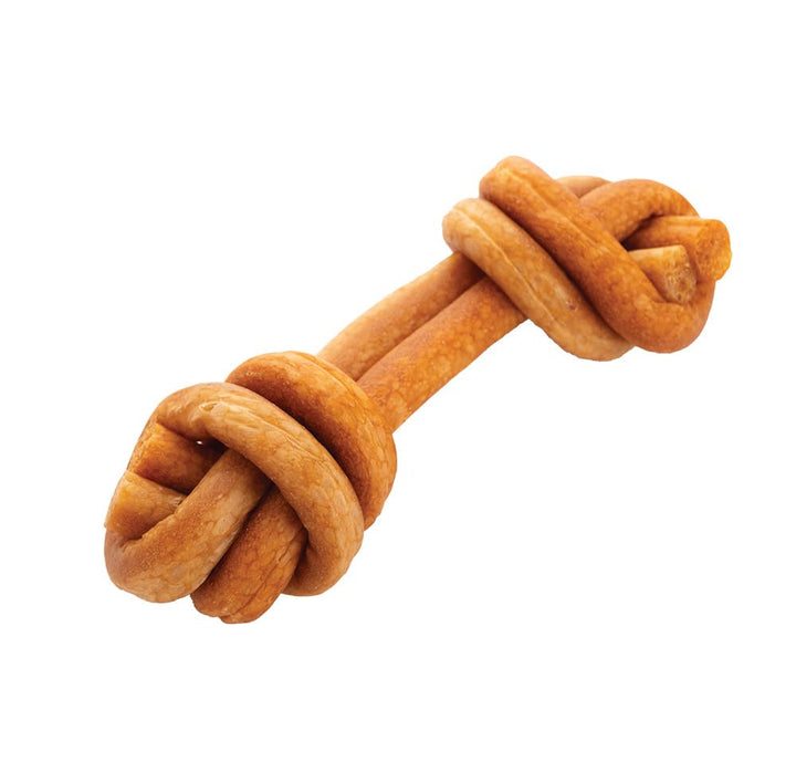 DreamBone CollaYUMS Knots Plus Chews with chicken, vegetables and peanut butter flavors.