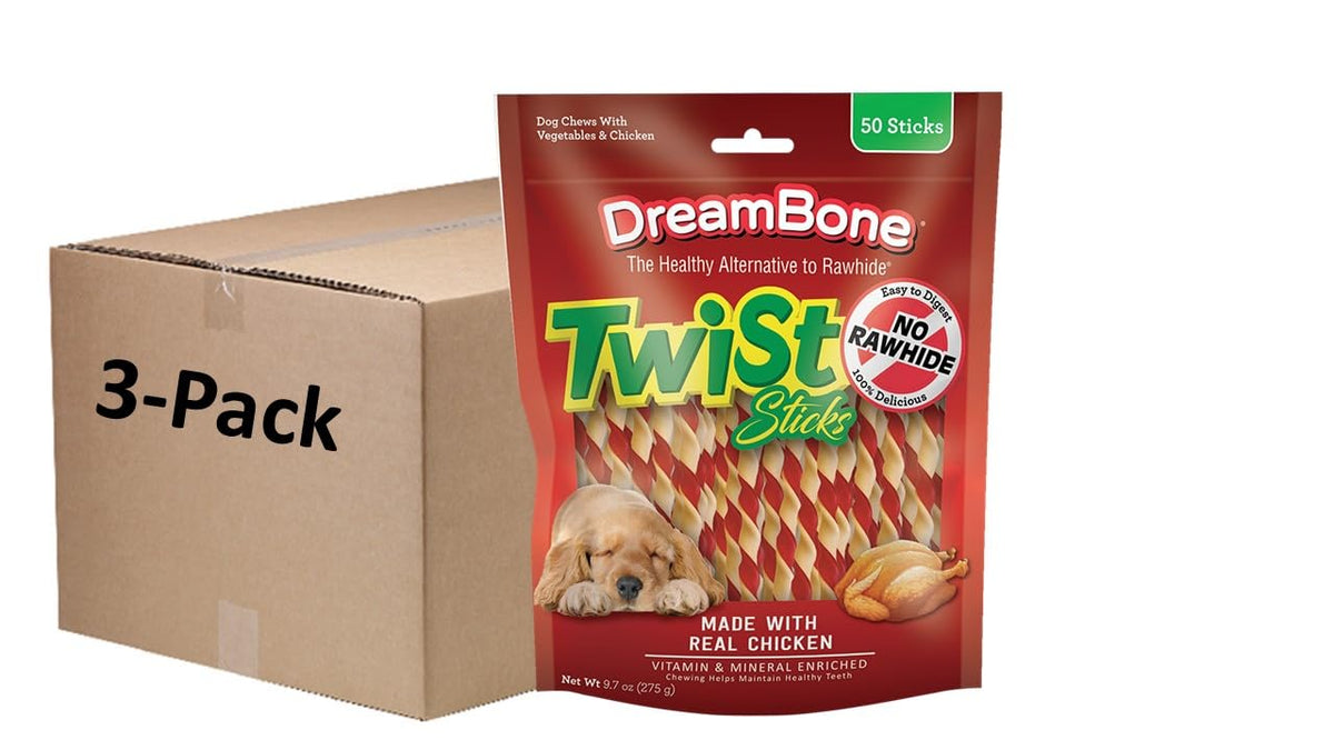 DreamBone Twist Sticks real chicken chew for dogs; tasty and digestible.