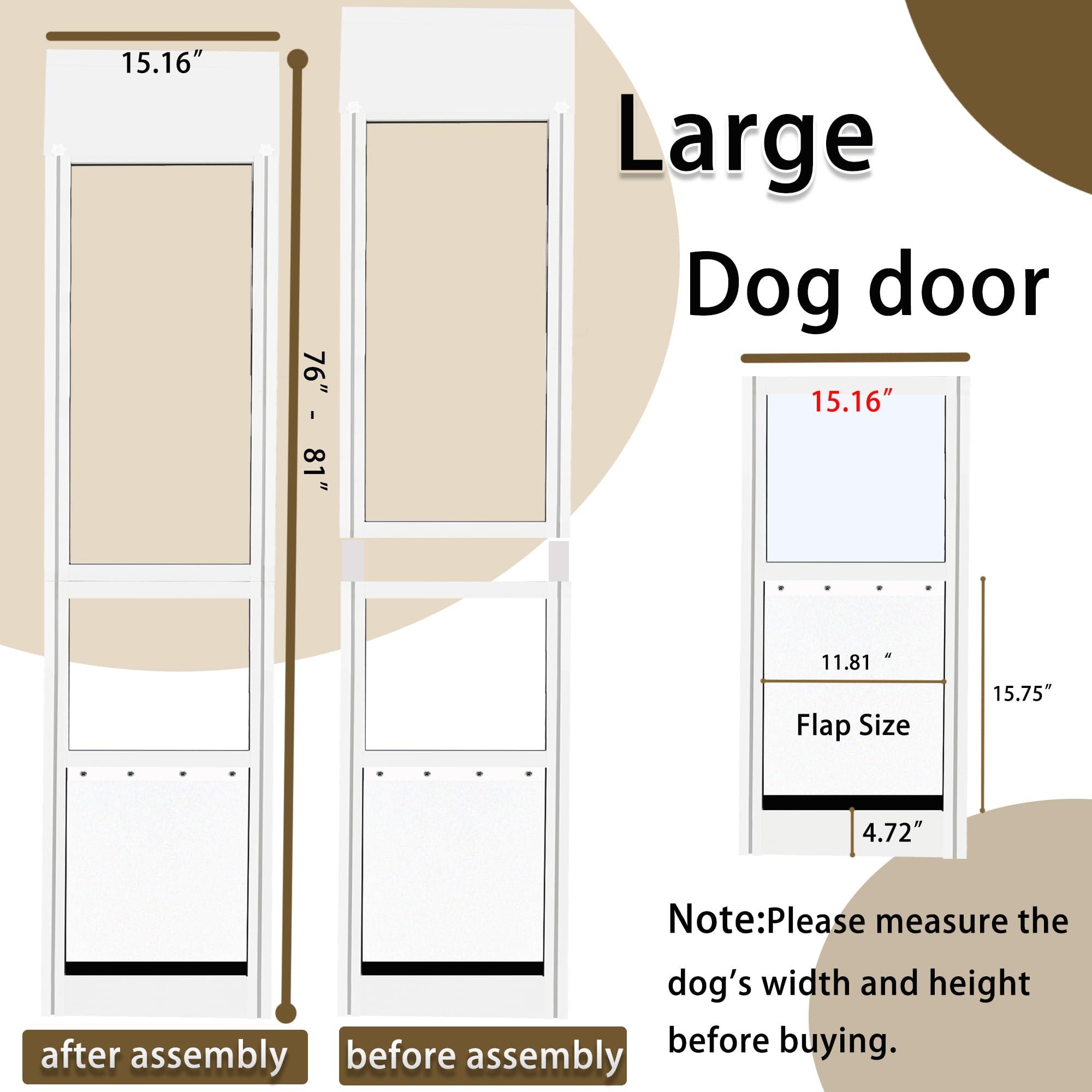 Dreampedal large dog flap opening, 11.81 in wide by 15.75 in high, easy access.