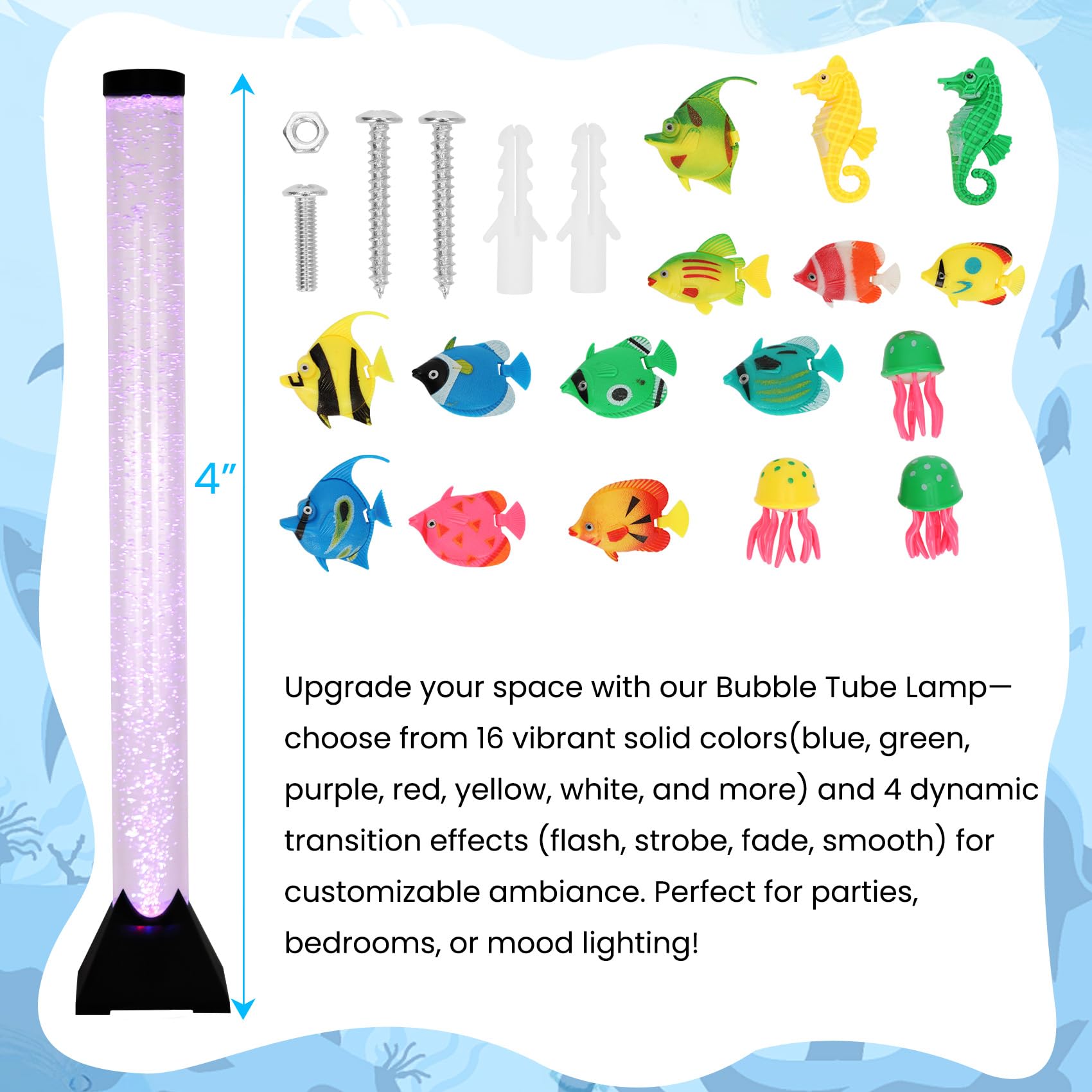 Dreamtrue 4FT bubble tube lamp in a bedroom setting with soft glow.
