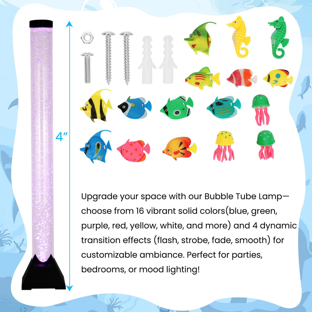 Dreamtrue 4FT bubble tube lamp in a bedroom setting with soft glow.
