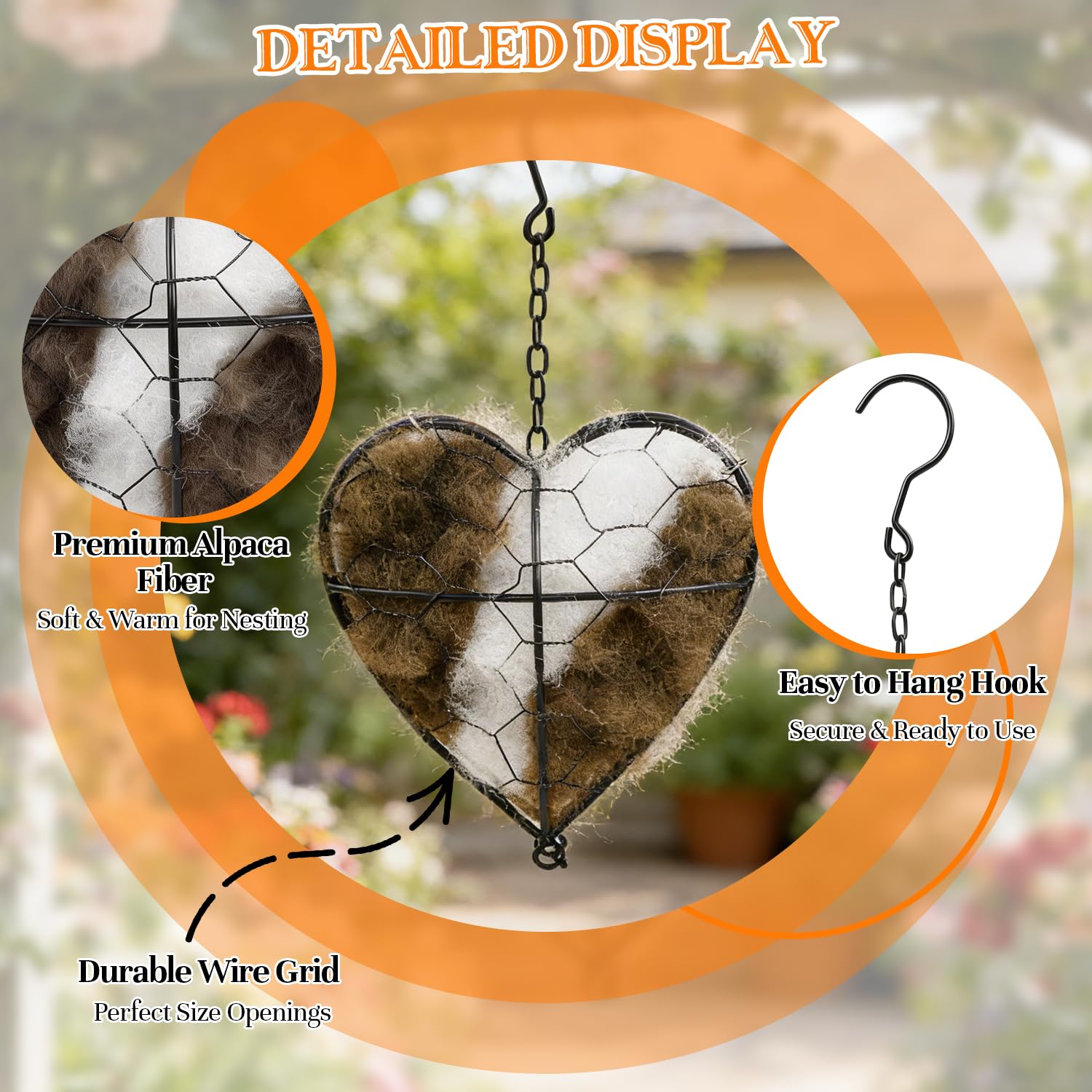 DreaVant hanging nesting heart displayed on a branch for garden use.