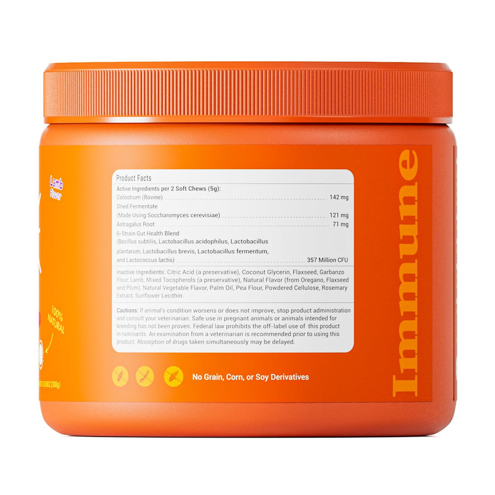 Dreress packaging back highlights EpiCor Pets and omega-3 sources for immune and skin support.