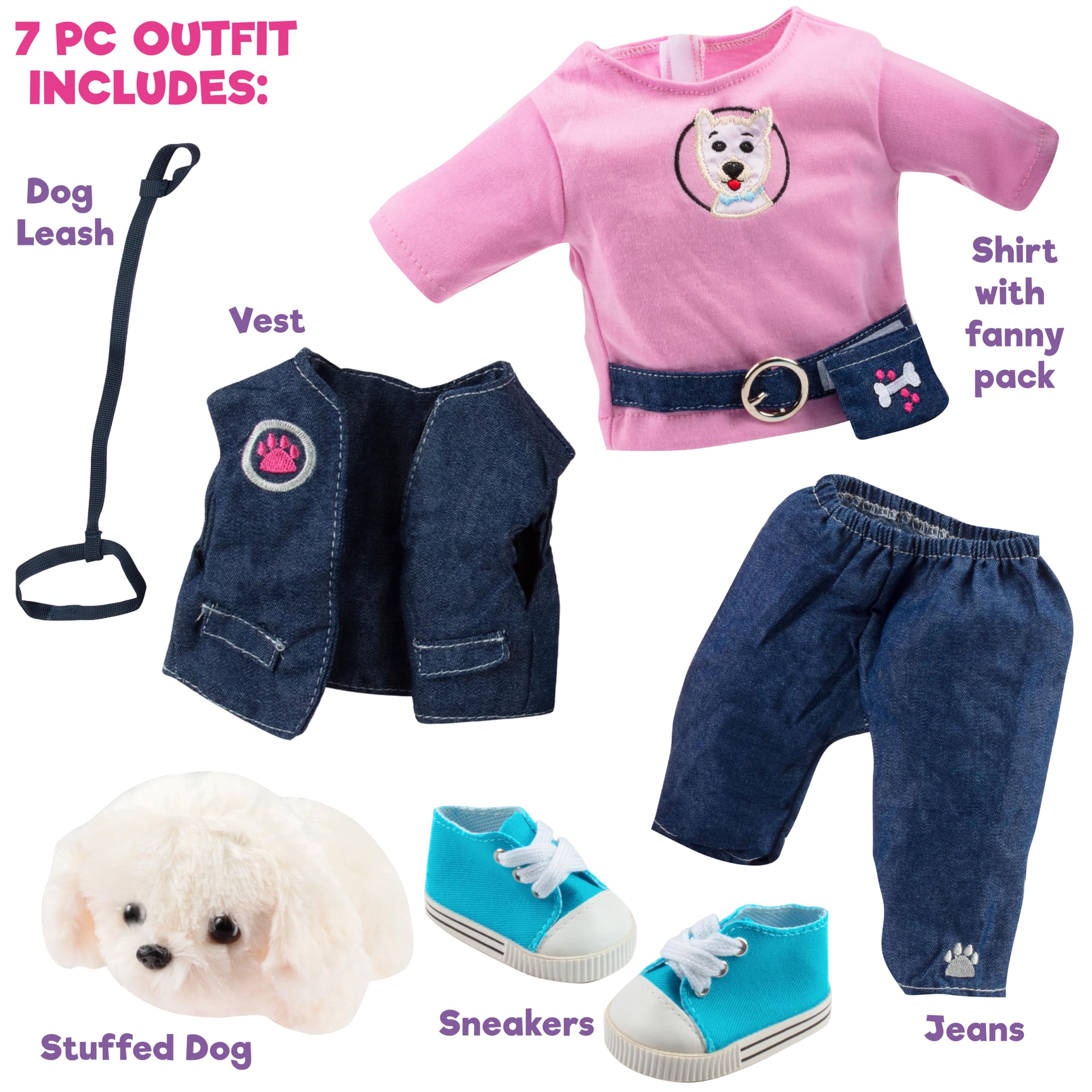 Dress Along Dolly 18-inch doll T-shirt included for stylish everyday play.