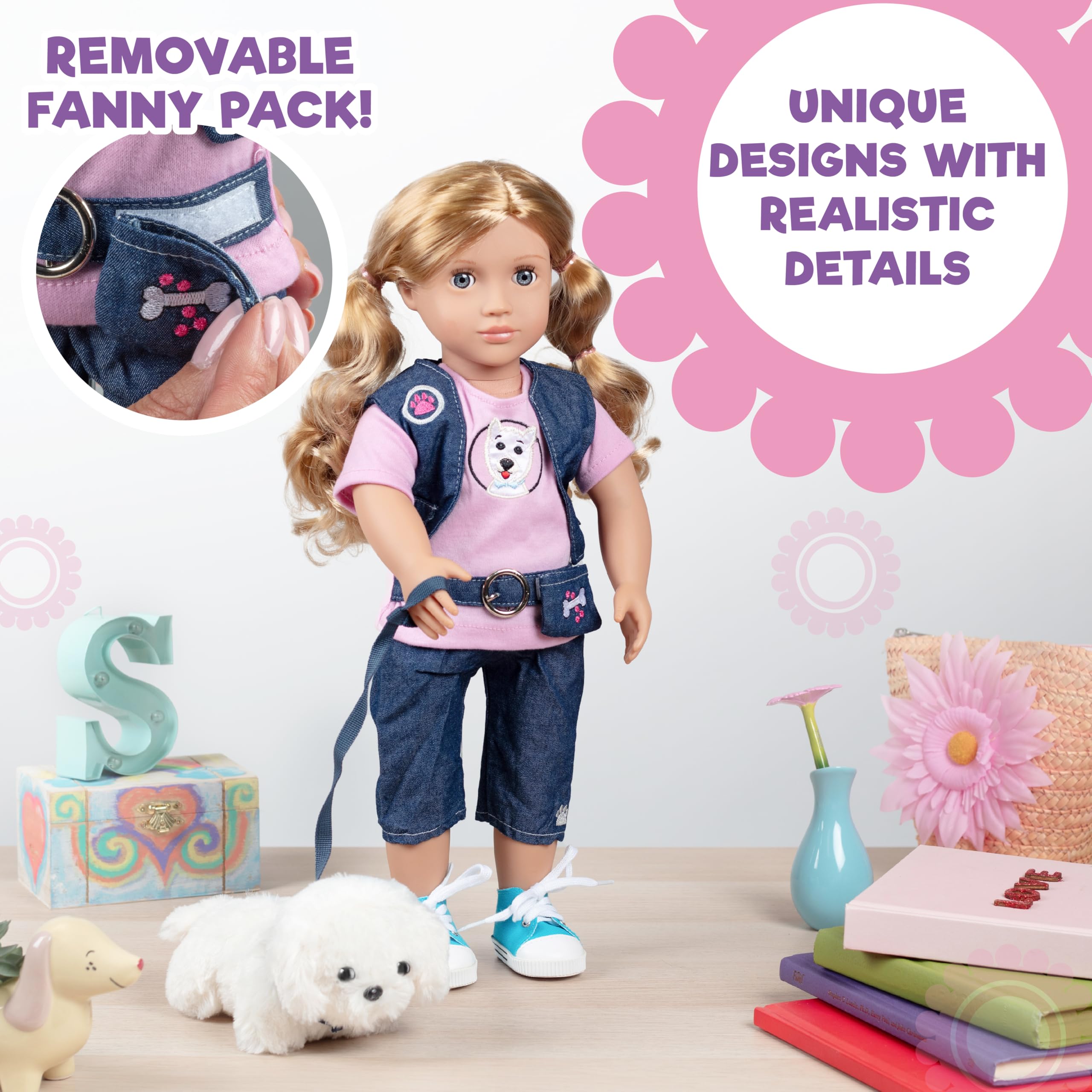 Dress Along Dolly belt keeps accessories secure during playtime.