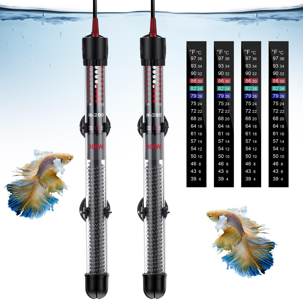 Dreyoo 2-set 300W submersible heater installed in a tank for stable warmth.