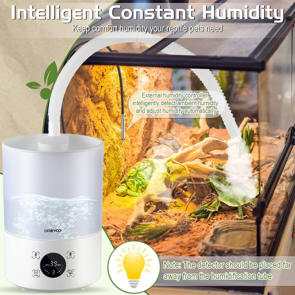 Dreyoo external humidistat with retractable hose adapts to different terrarium sizes.