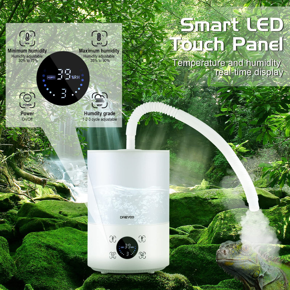 Dreyoo LED display shows humidity and temperature for precise adjustments.