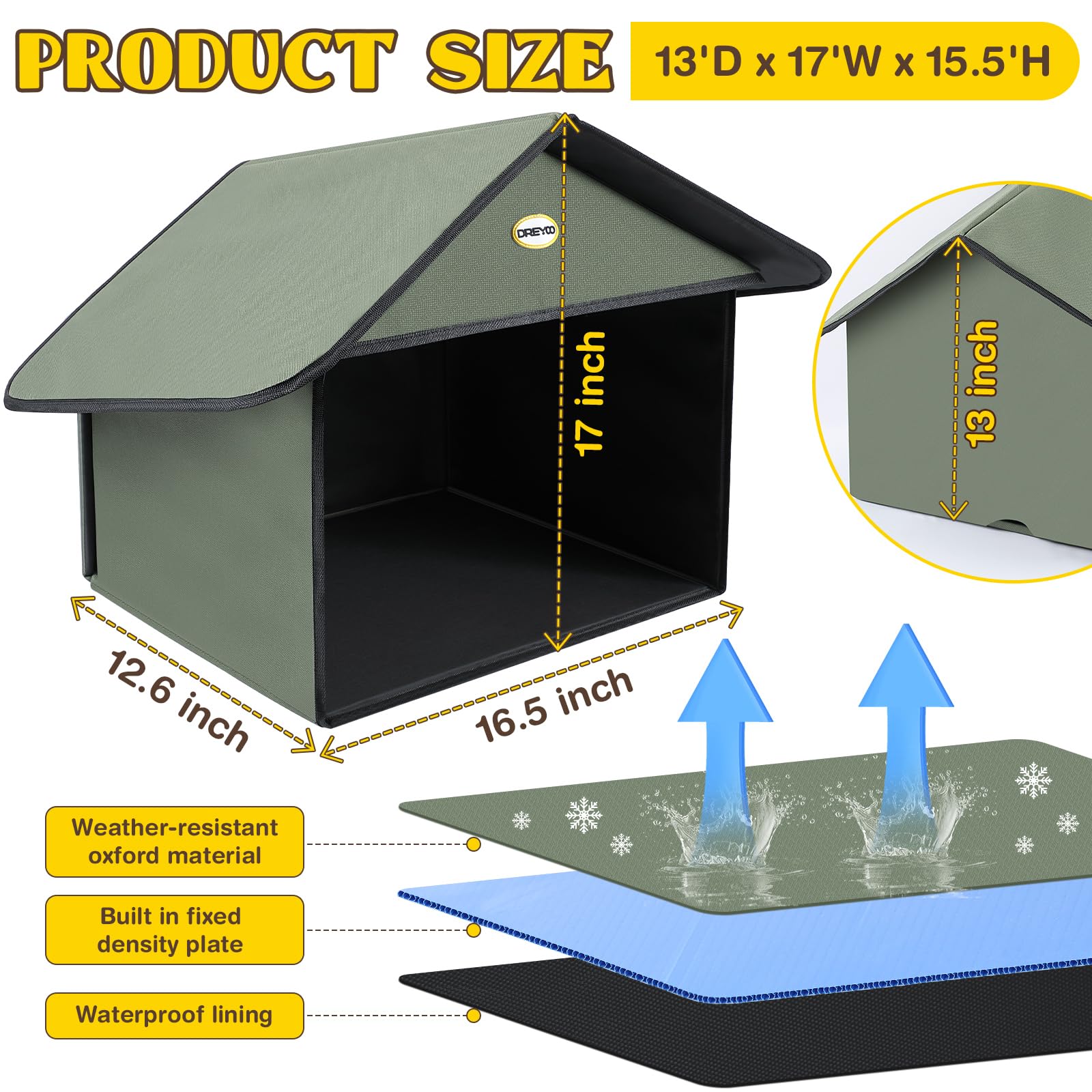 Dreyoo shelter shows durable oxford material for outdoor use