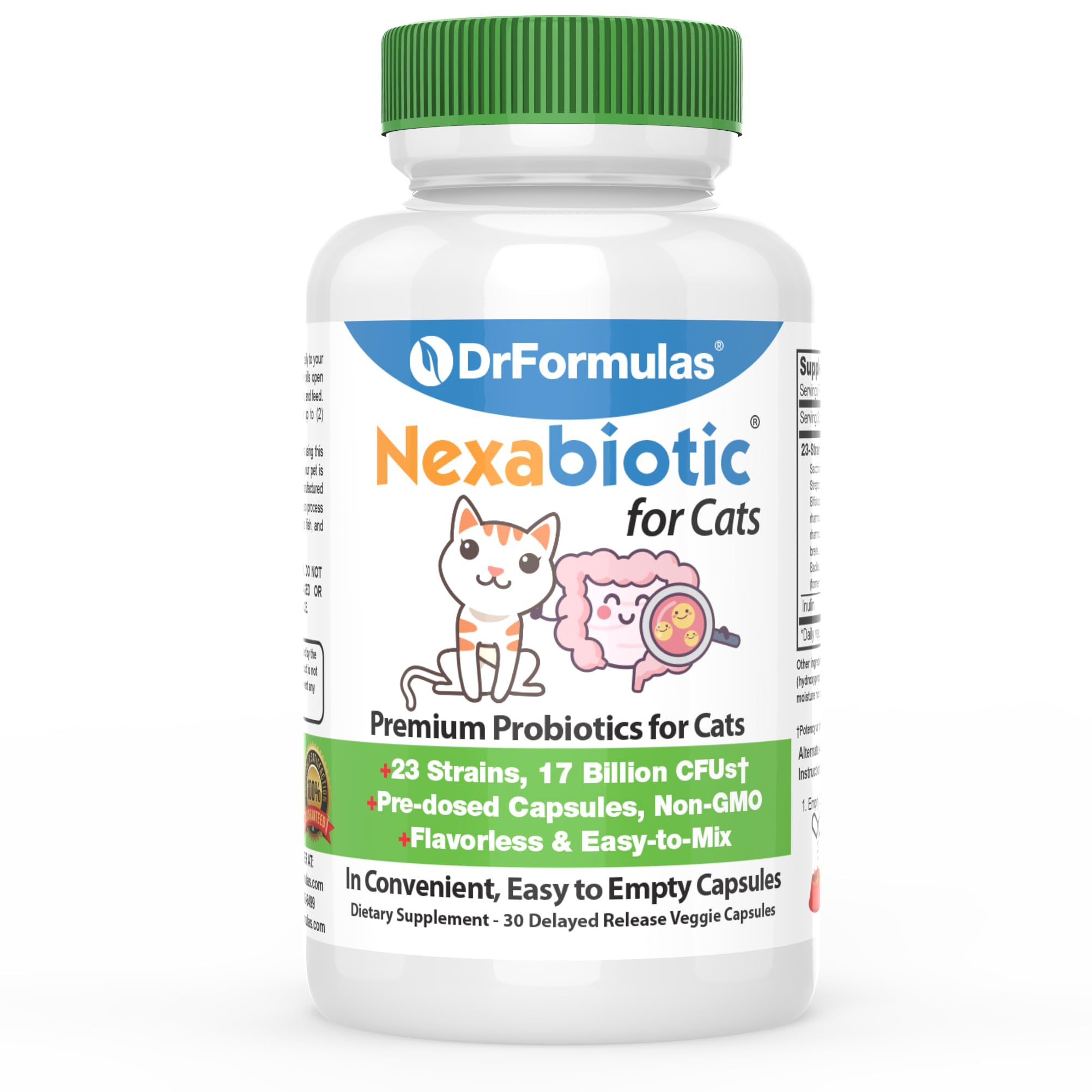 DrFormulas Nexabiotic Cats Powder bottle for digestive support.