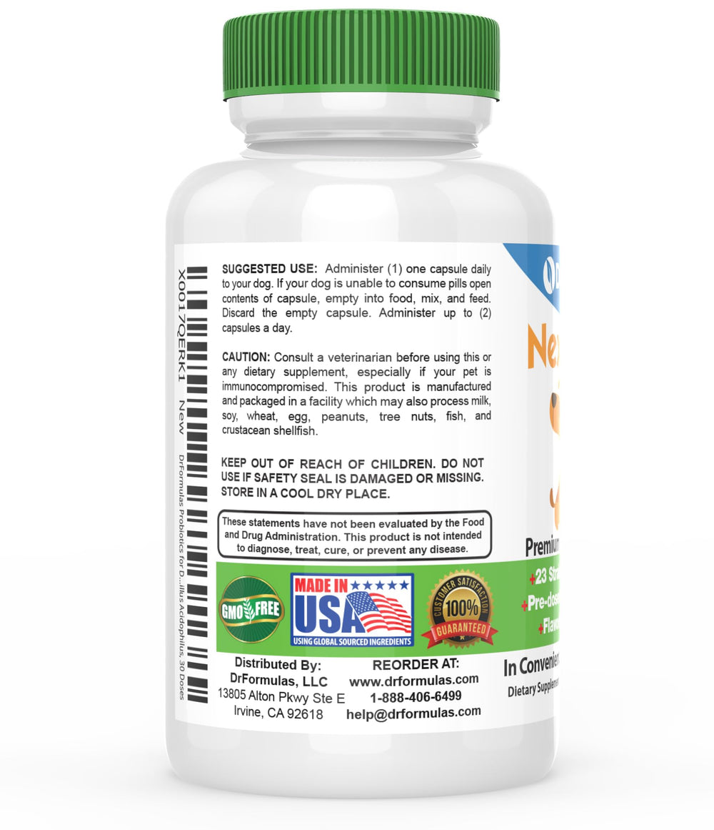 DrFormulas capsules poured into dog food, flavorless and mess-free.