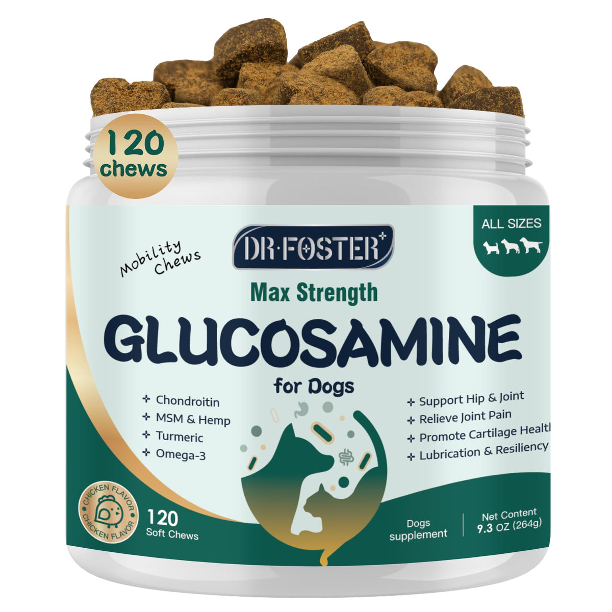 DRFOSTER dog glucosamine bottle for joint support and flexible movement
