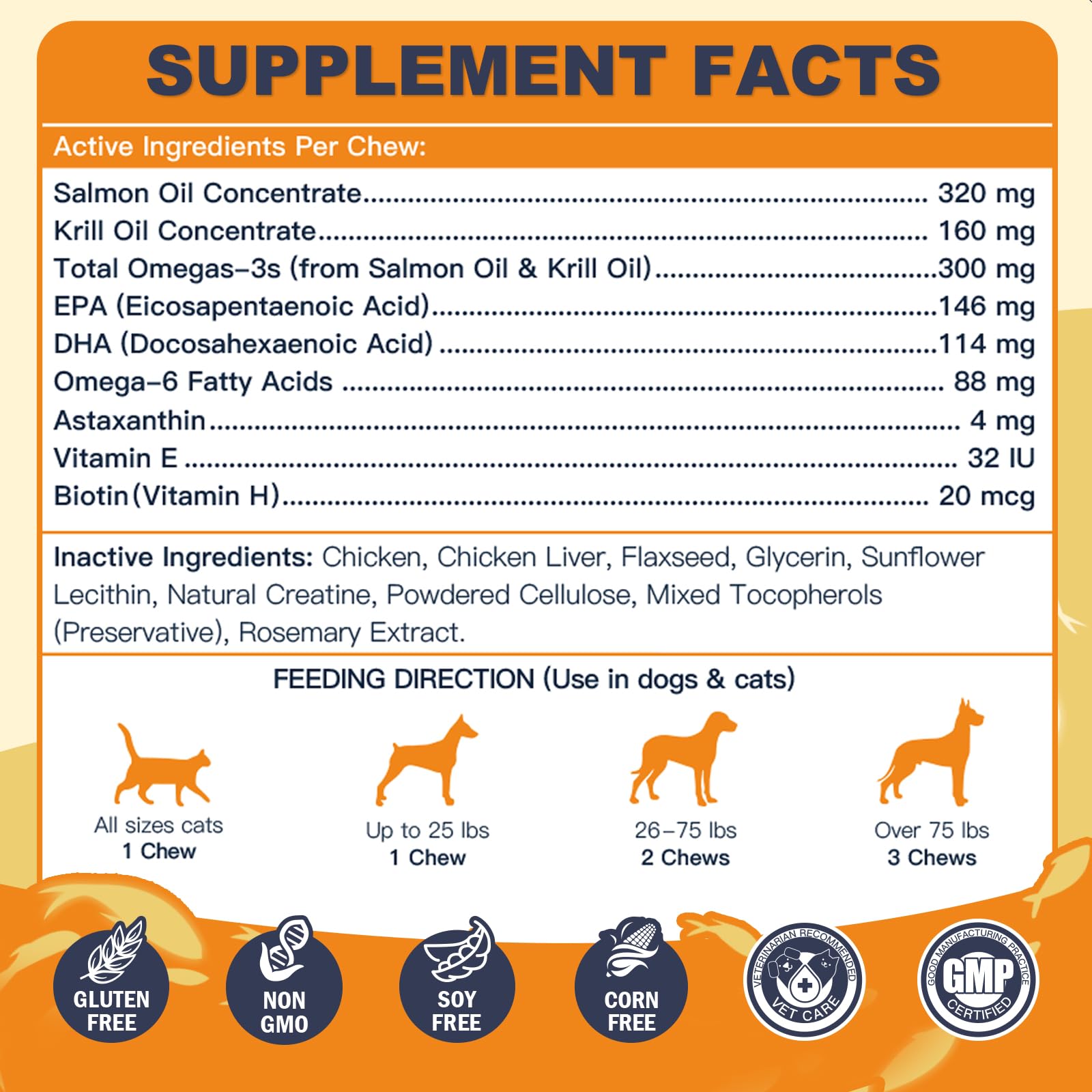 DRFOSTER Omega-3 dogs ingredients panel featuring salmon oil and krill oil.