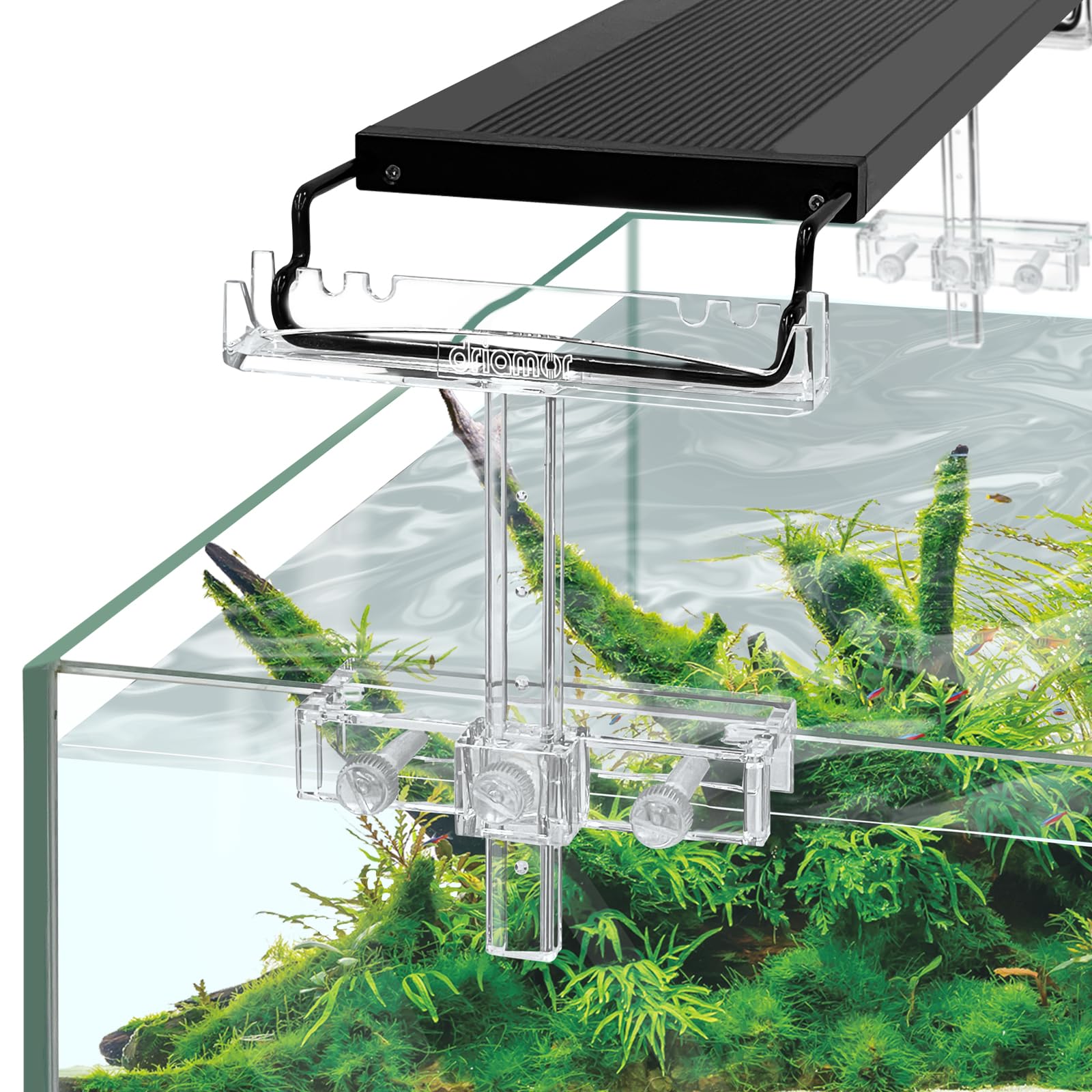 Driamor aquarium light riser adjustable bracket for balanced illumination and height control.