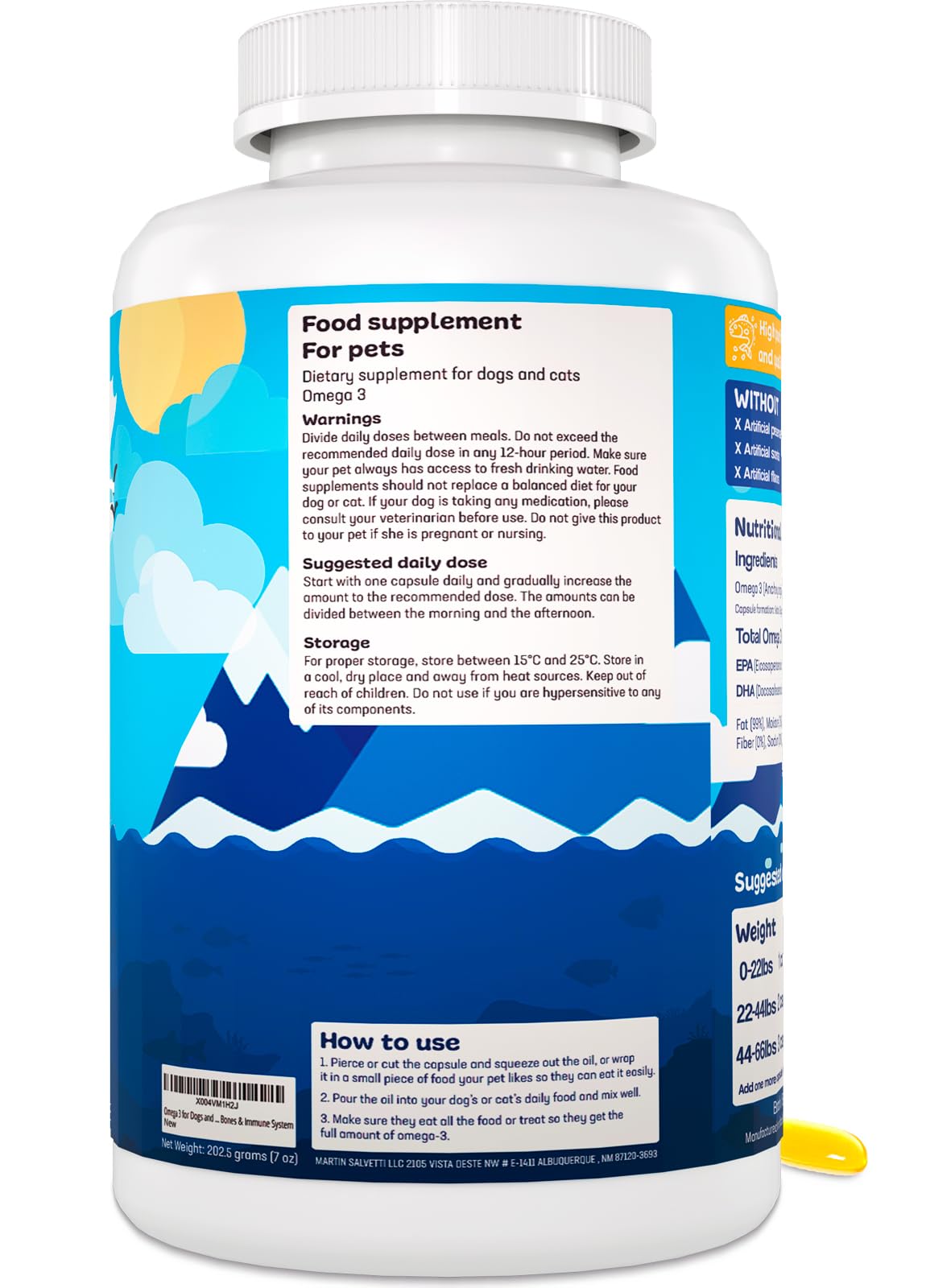 Droolings Omega3 purity and clean formulation as a selling point.