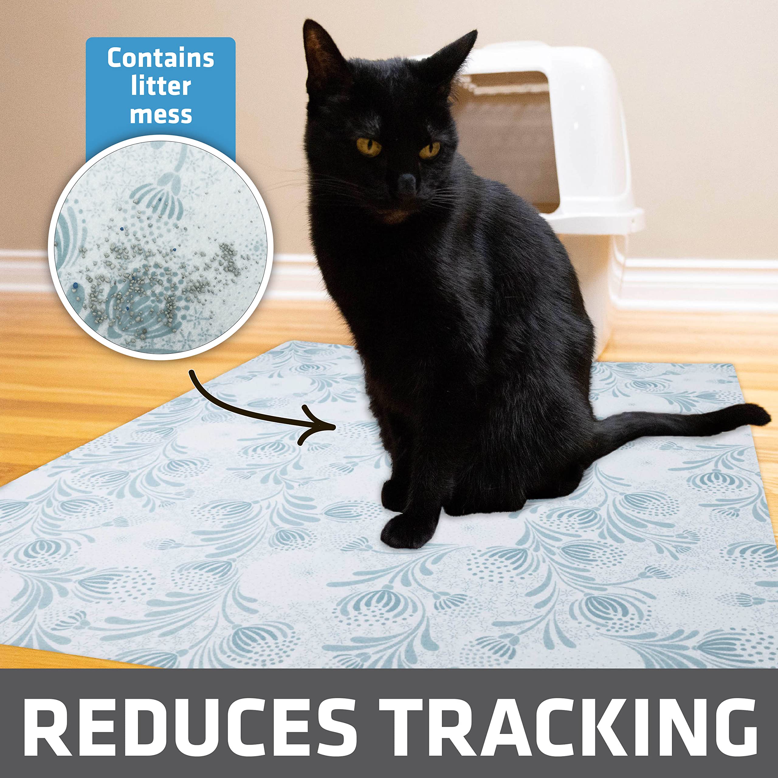 Drymate mat features absorbent polyester fabric that wicks moisture away from paws.